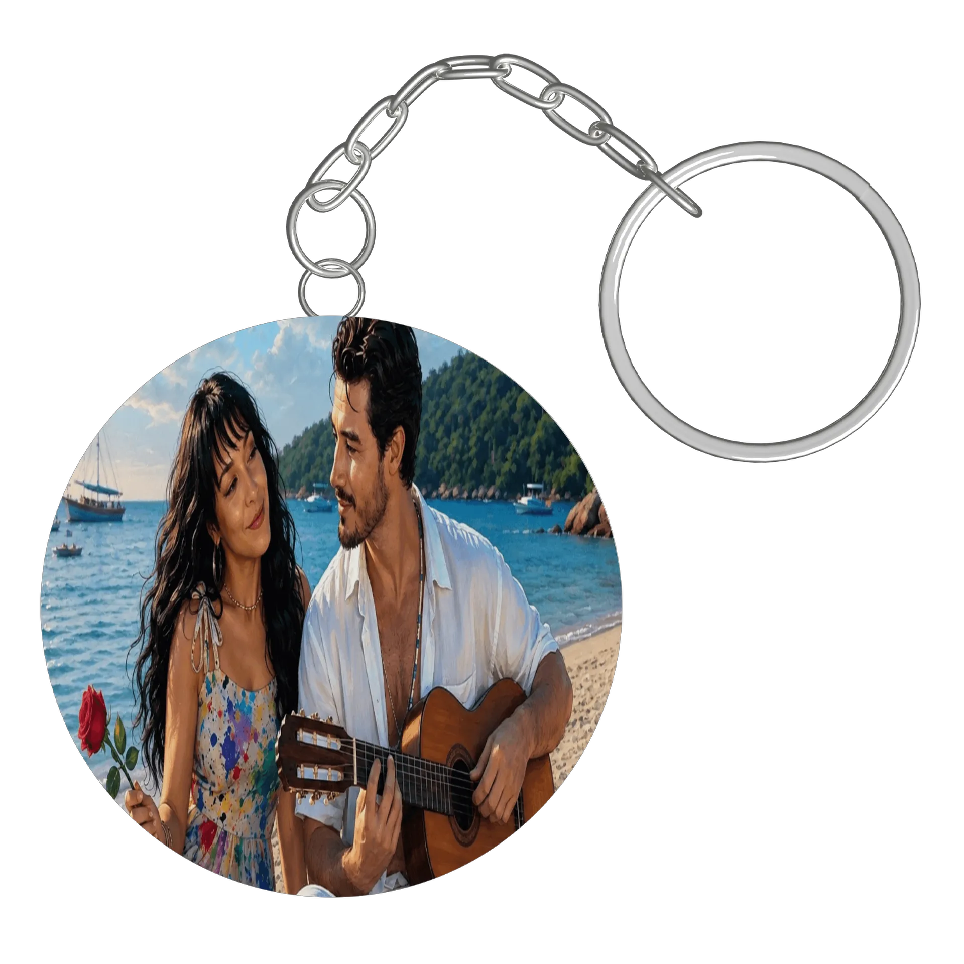 Chaveiro MDF Casal Praia Com Violão - Imagem 3