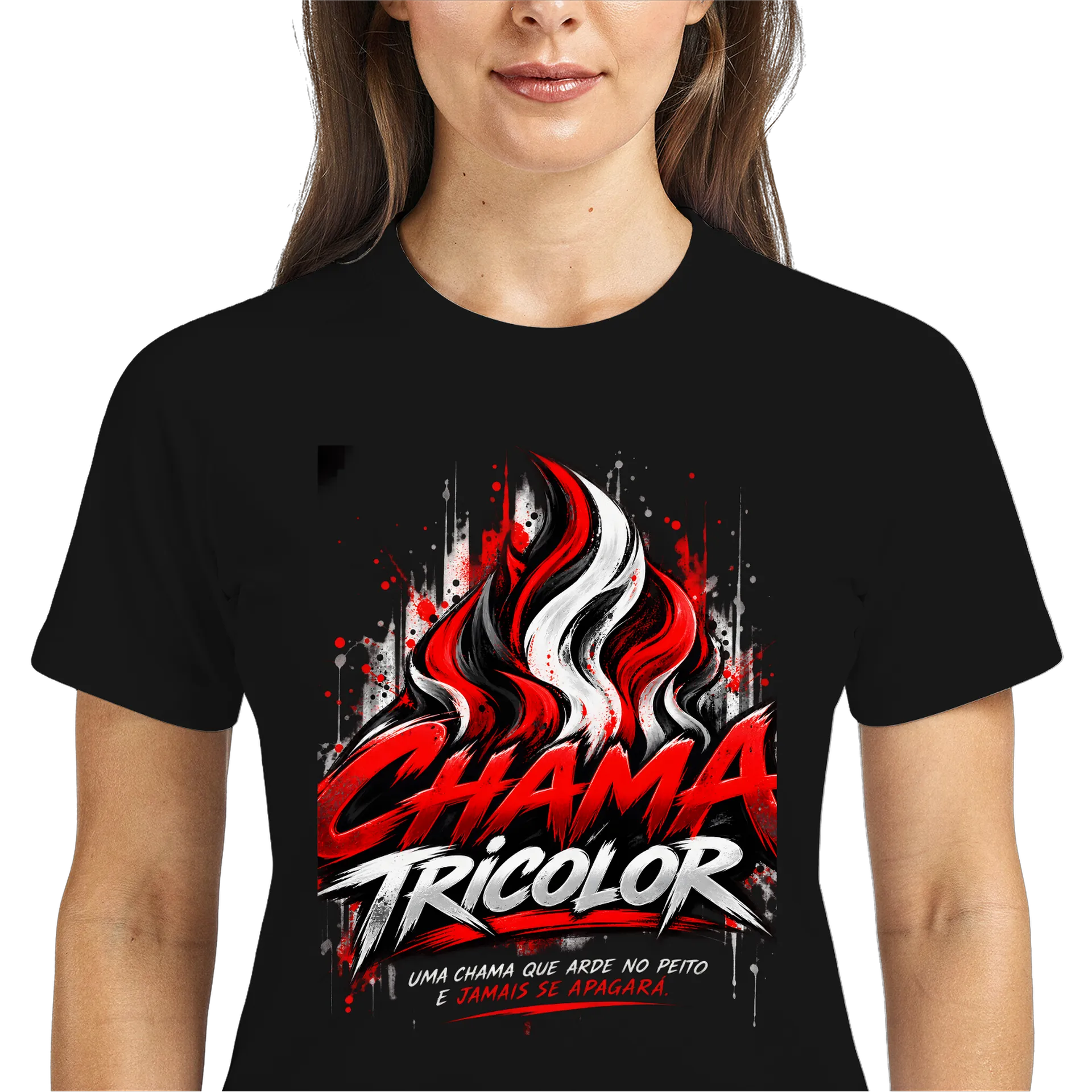 Camiseta Dry Fit Chama Tricolor Estampa Tipográfica de CHAMA TRICOLOR — imagem 3 de 6