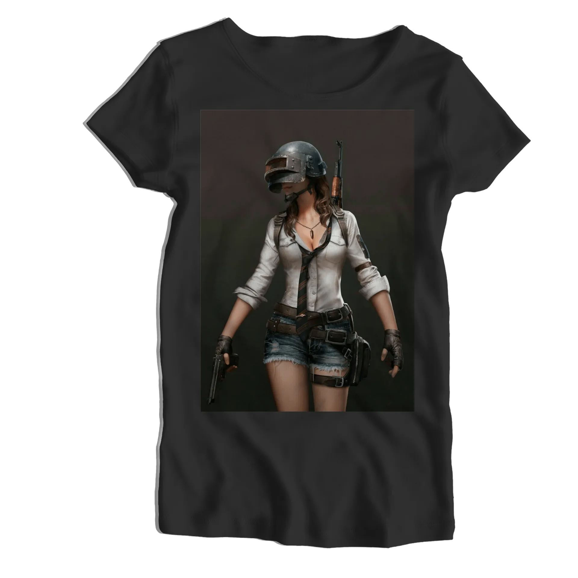 Camiseta Babylook Mulher com Capacete e Armas 100% Algodão - Imagem 1