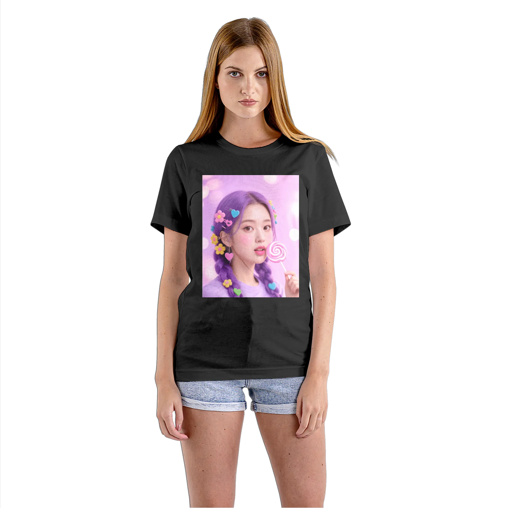 Camiseta Babylook Ilustração Fofa de Meninas e Pirulito - Imagem 3