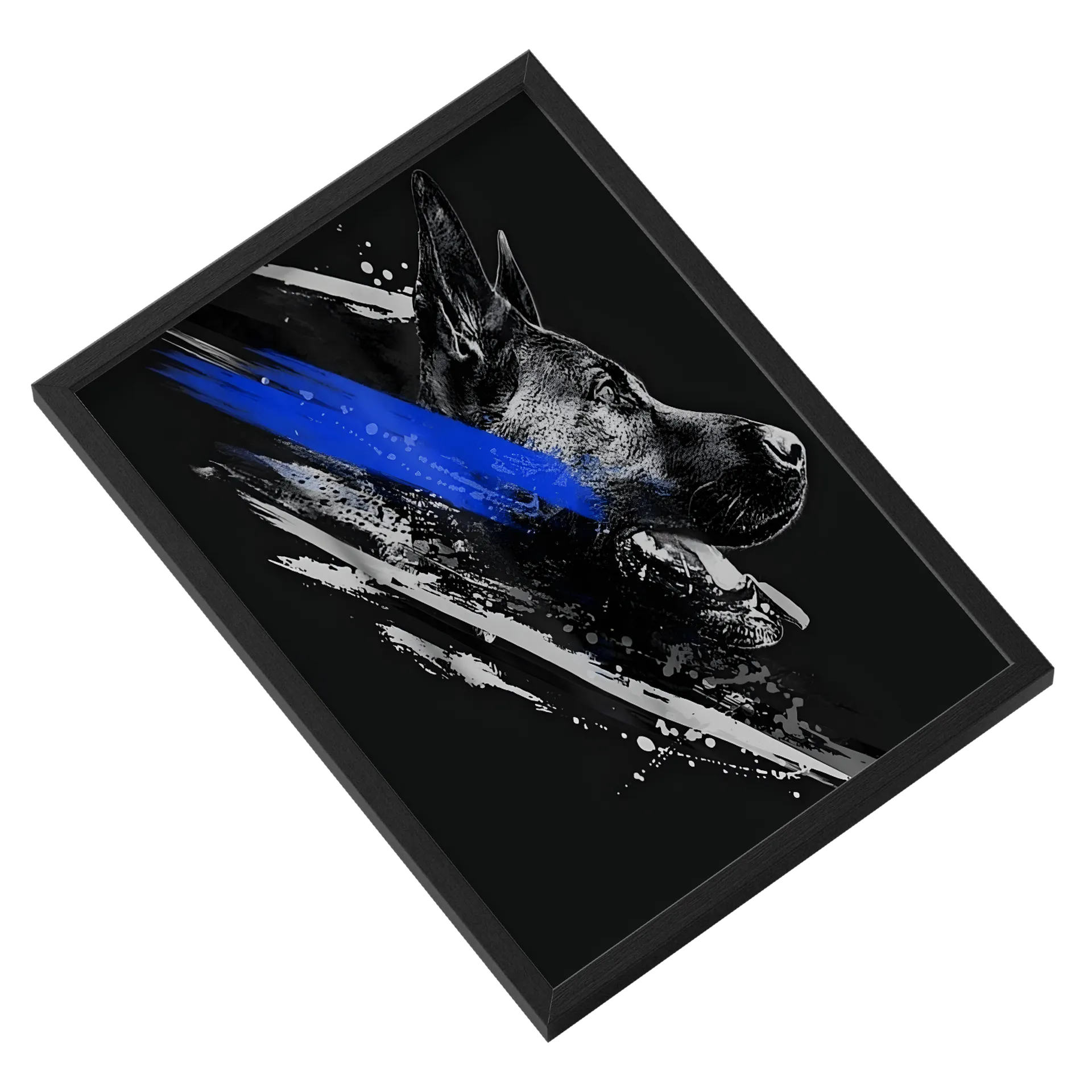 Quadro Pastor Alemão Arte Realista Azul e Branco A3 - Imagem 2