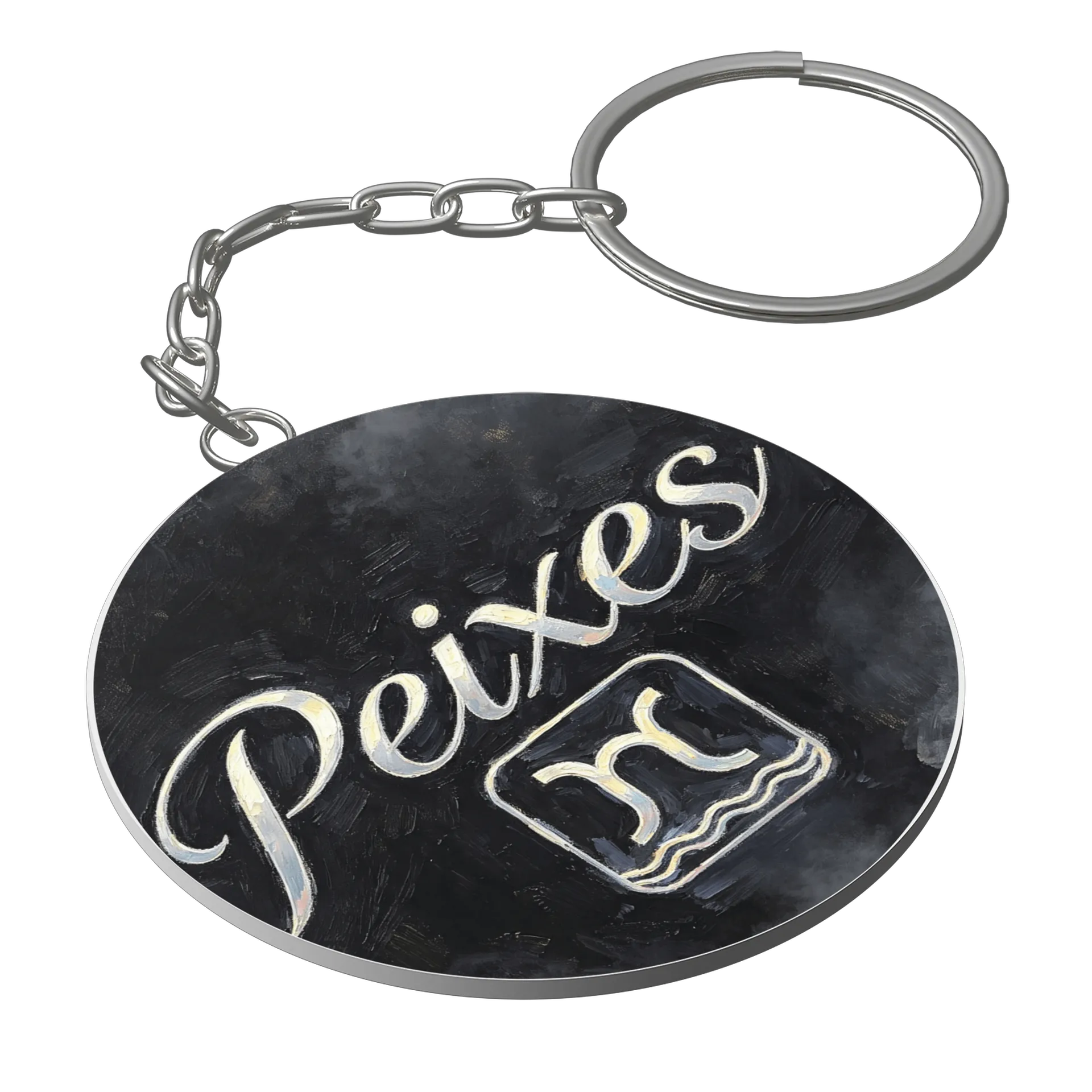 Chaveiro MDF Peixes Estampa Grafite Branco 5x5cm - Imagem 1
