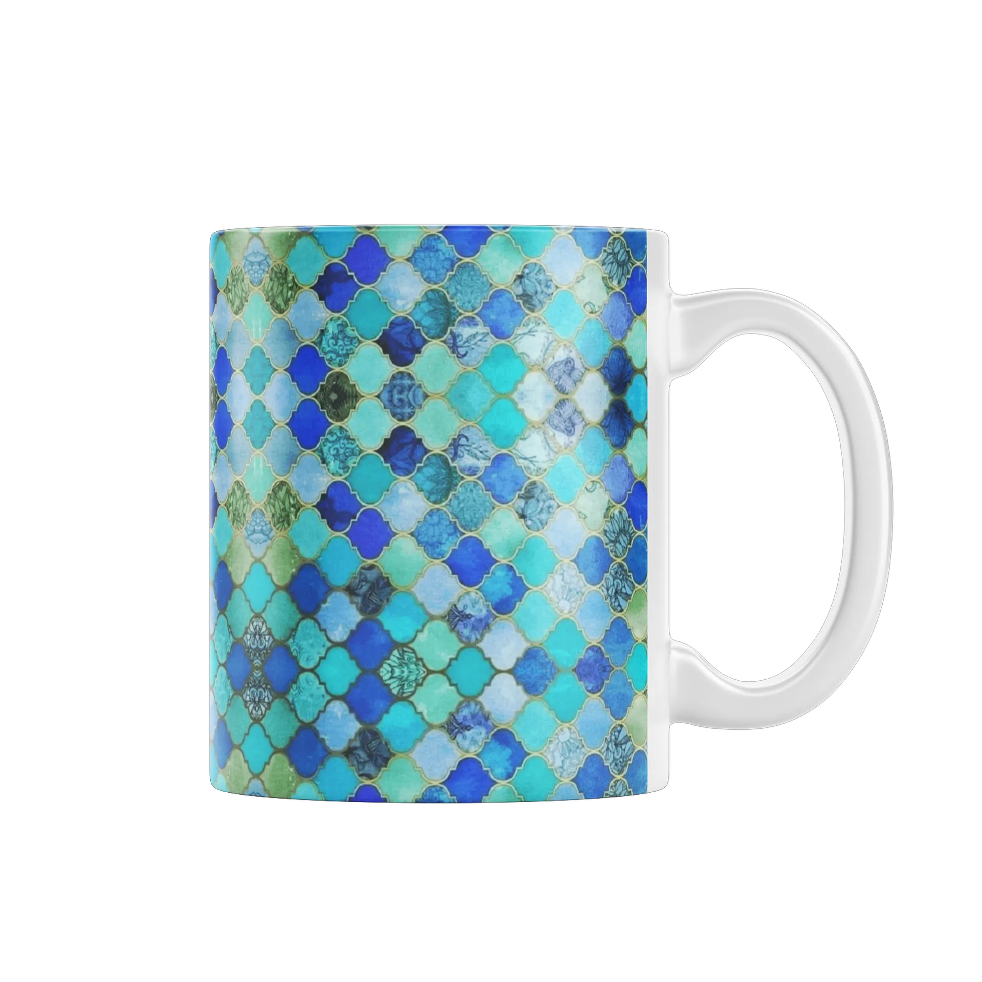 Caneca Porcelana Estampa Mosaic Azul Turquesa 325ml - Imagem 1