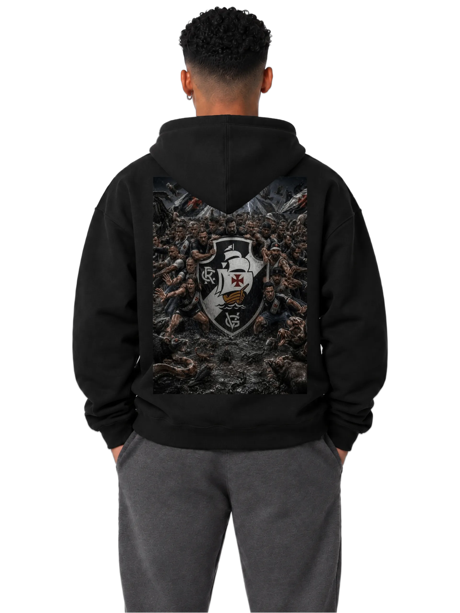 Blusa Moletom Canguru Escudo com Navio e Cruz Vermelha - Imagem 4