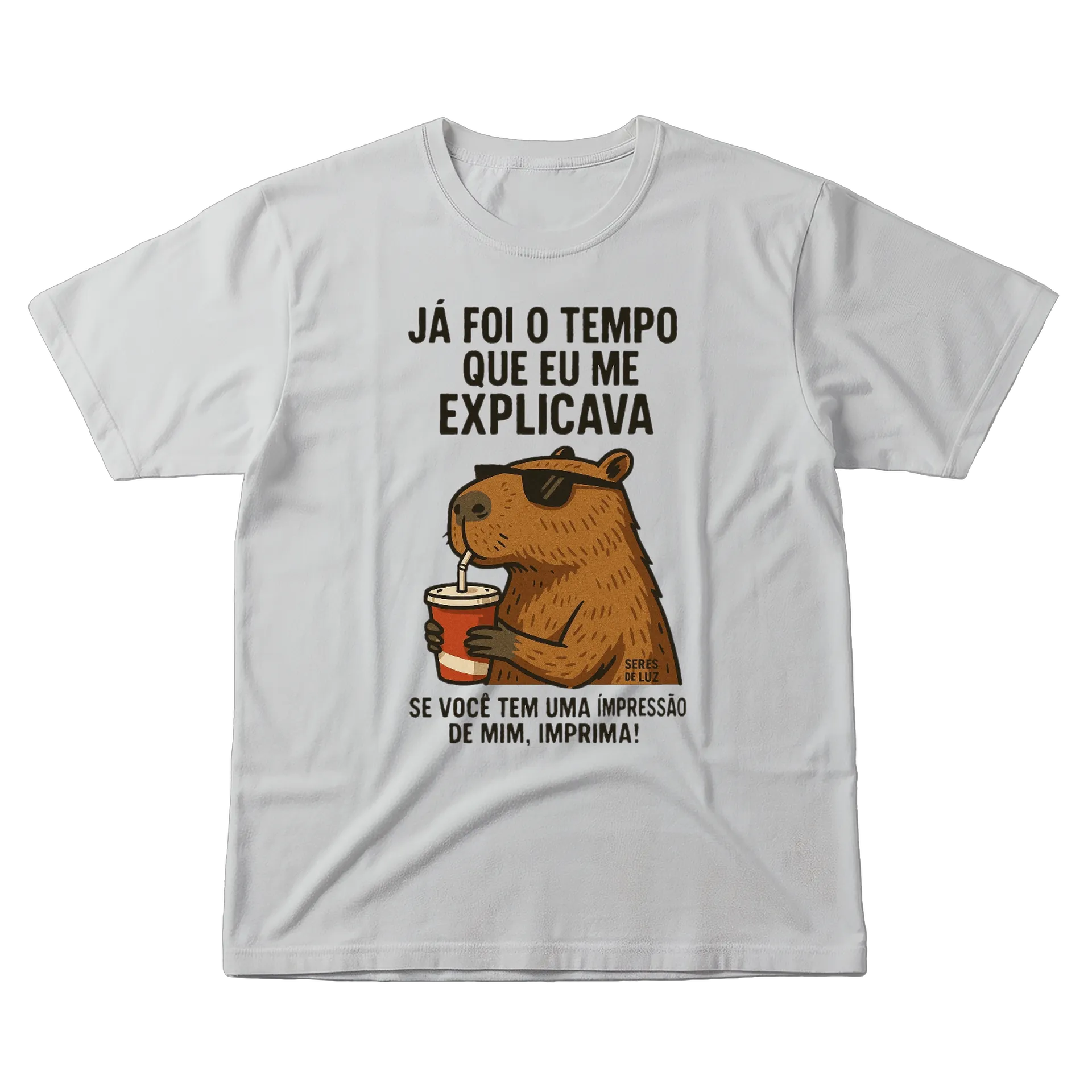 Camiseta Estampa Capivara Óculos Bebendo 100% Algodão - Imagem 1