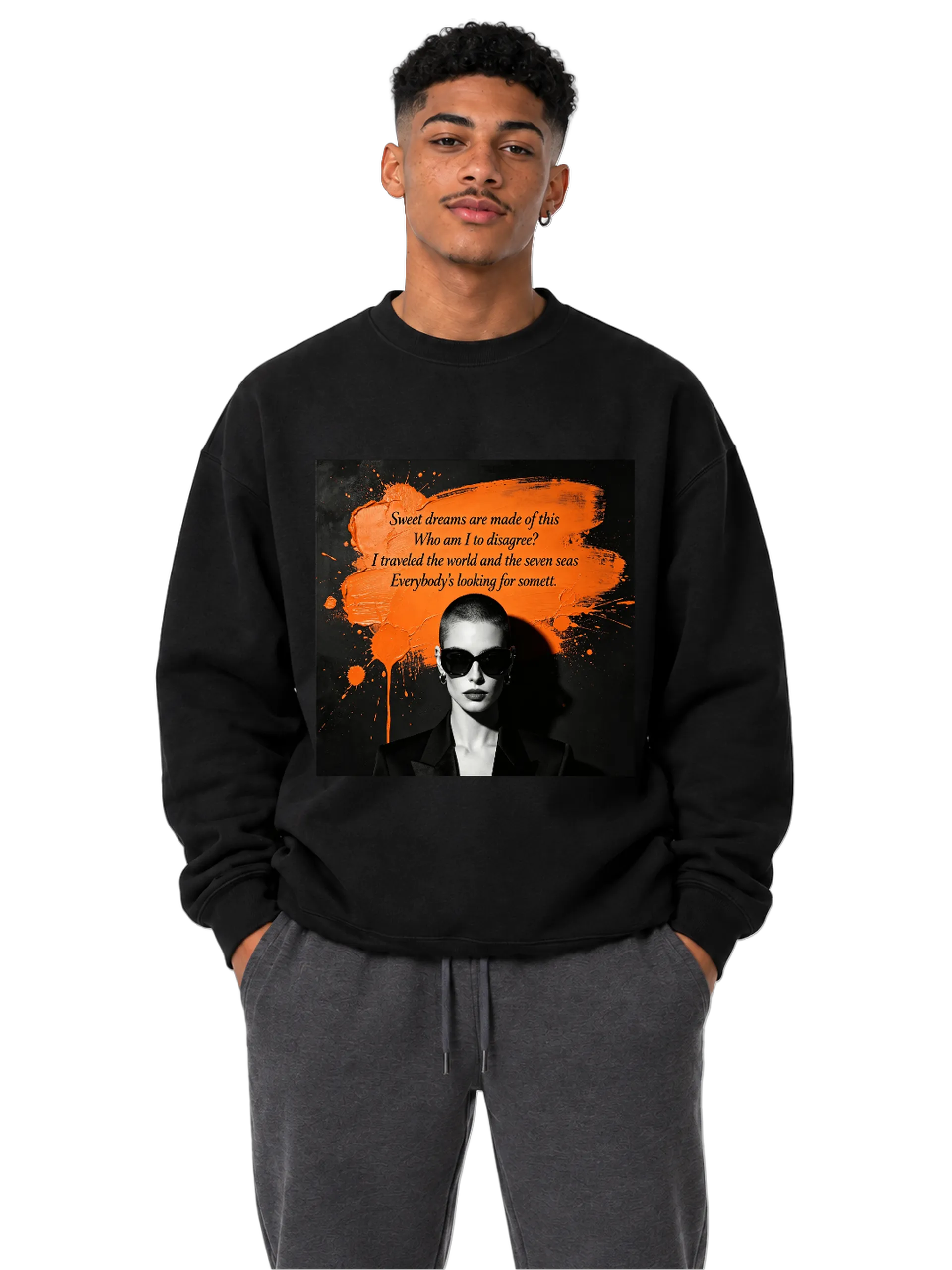 Suéter Moletom Estampa Tipográfica Preto e Laranja 350g/m² - Imagem 3