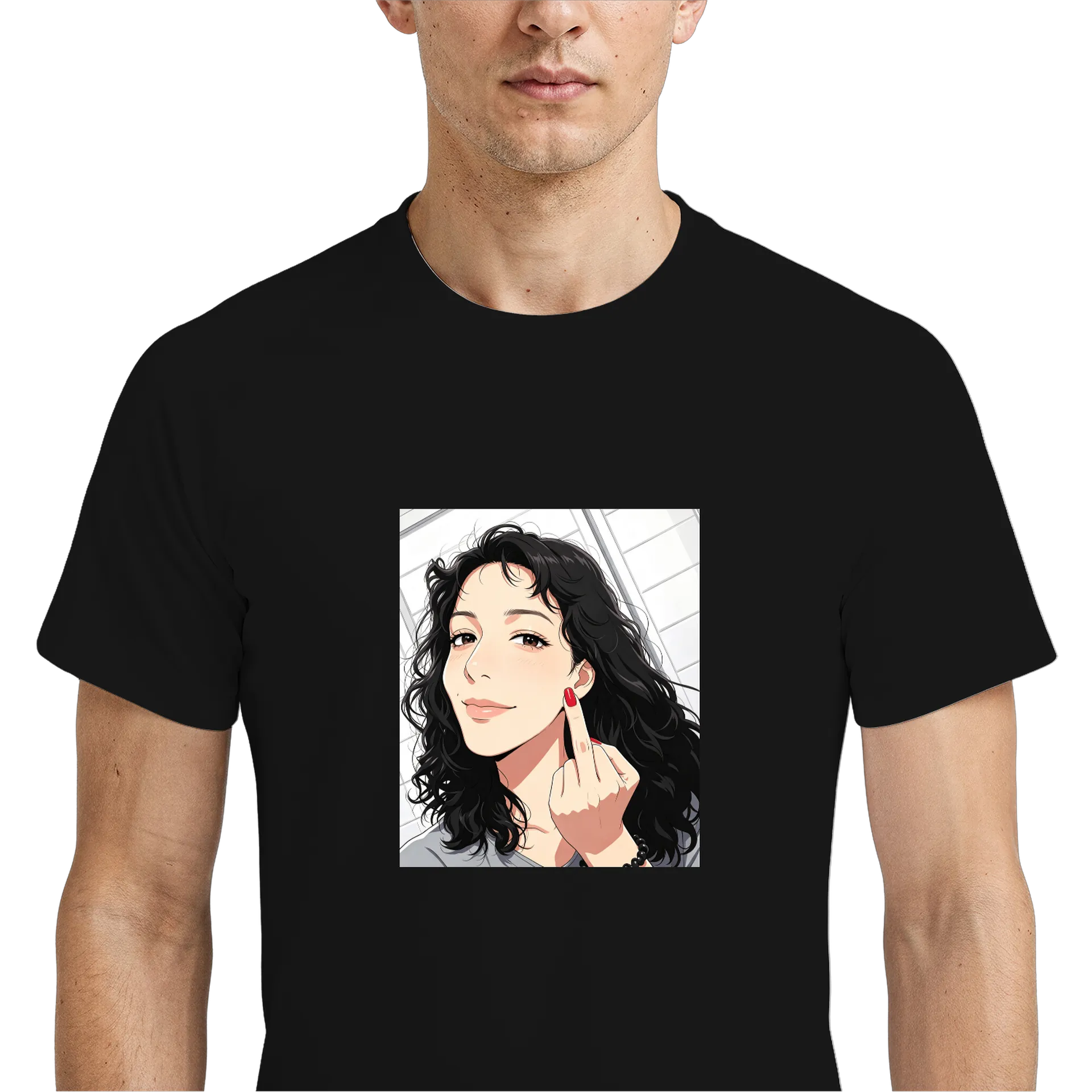 Camiseta Dry Fit Mulher Estampa Retrato Ilustrado Preto - Imagem 4