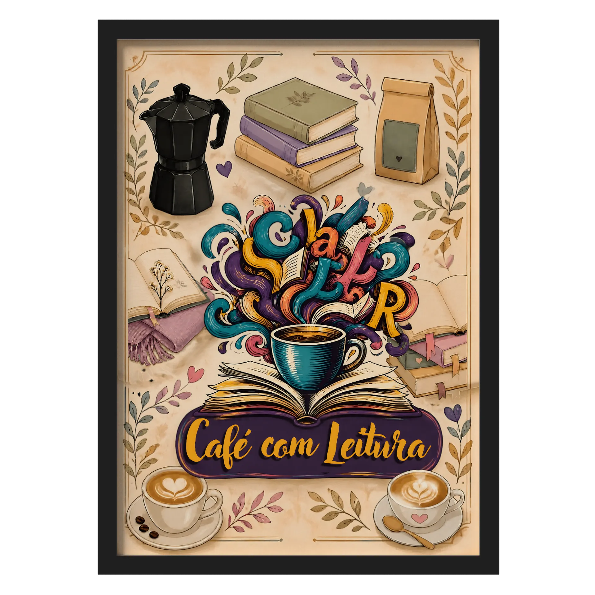 Quadro A3 personalizado Com Vidro - Café com Leitura de Henrique Freitas — imagem 1 de 3