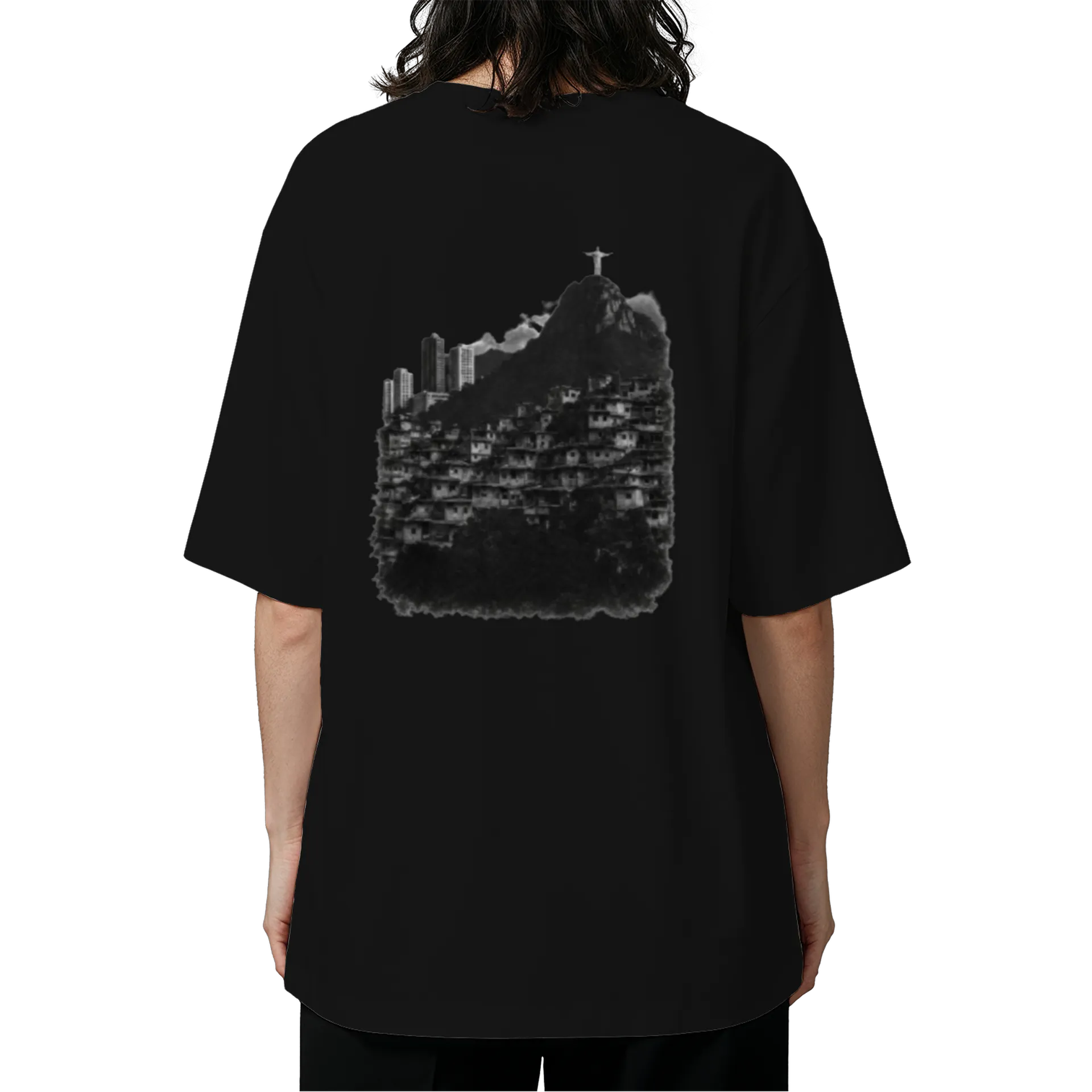 Camiseta Oversized Arte Cidade Rio de Janeiro Preto - Imagem 5