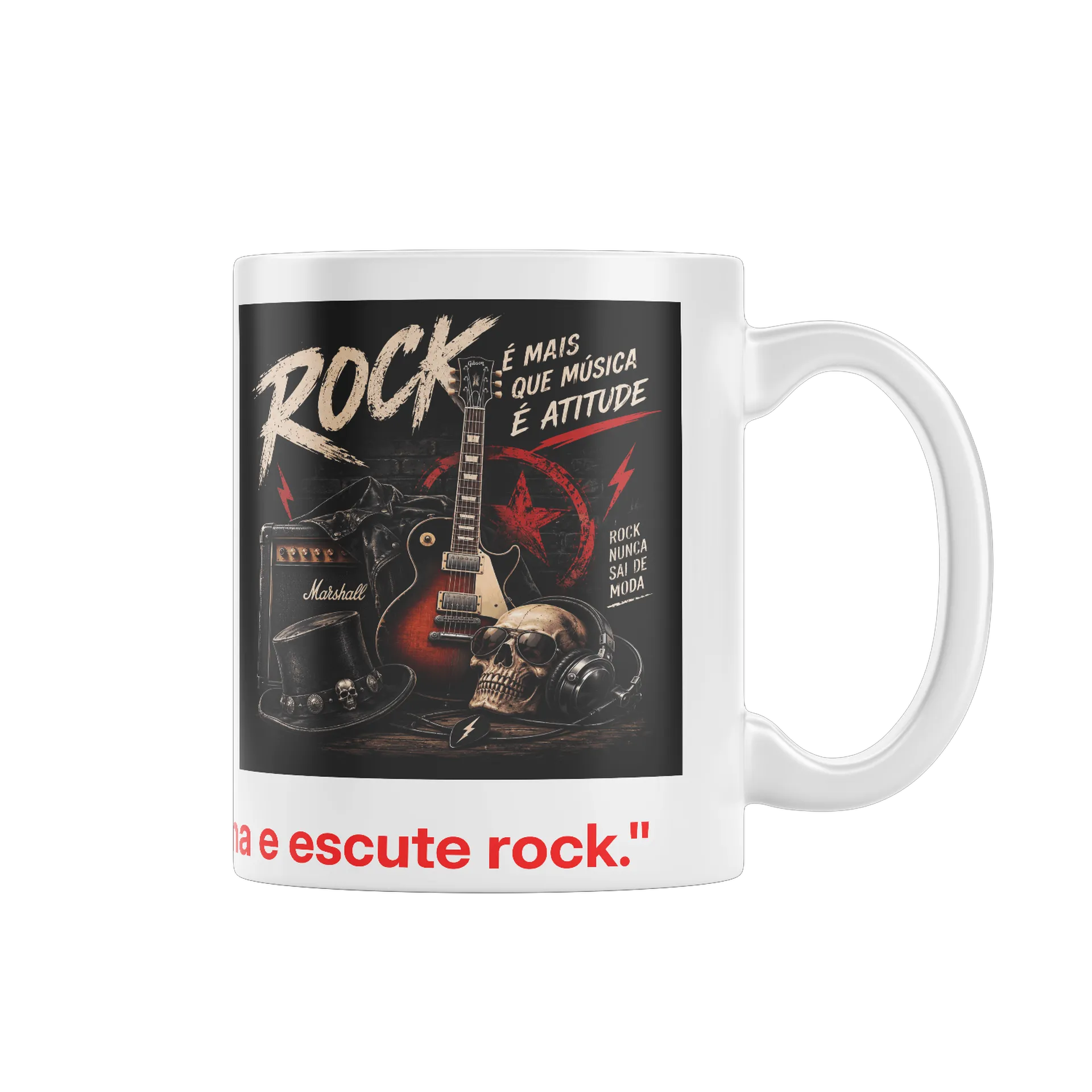 Caneca Porcelana Estampa Rock Guitarra Caveira 325ml - Imagem 1