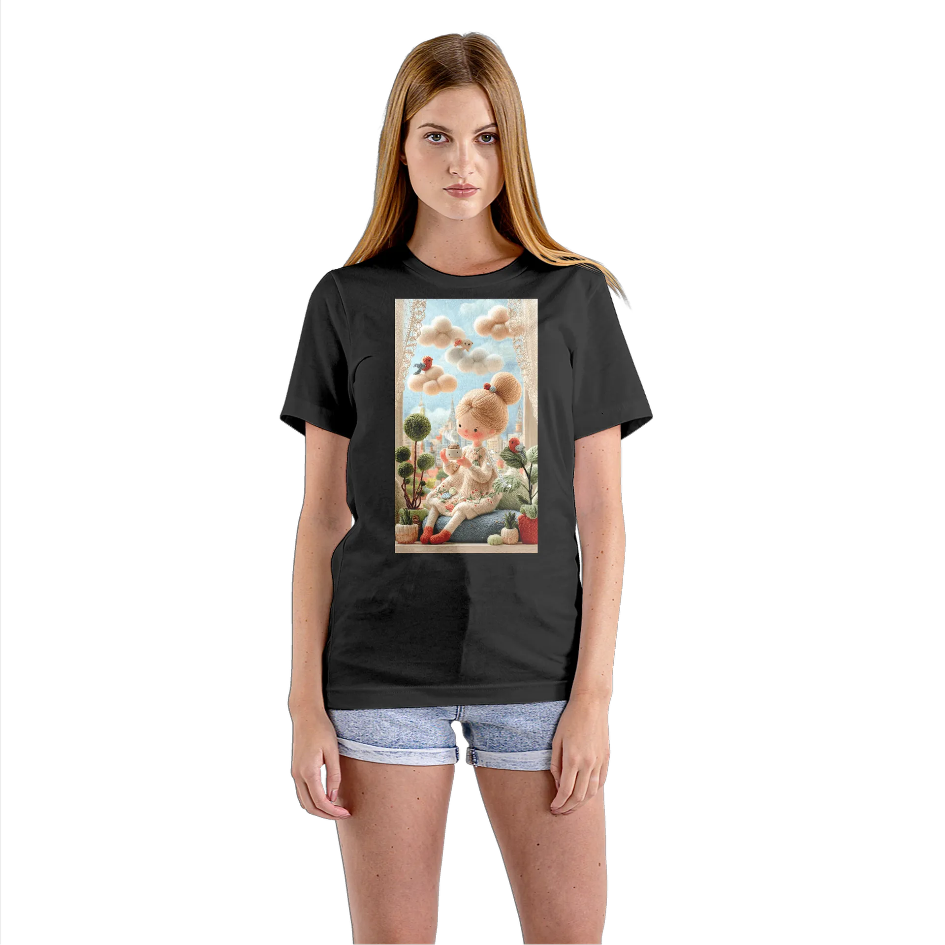 Camiseta Babylook Boneca de Lã com Pássaros 100% Algodão - Imagem 3
