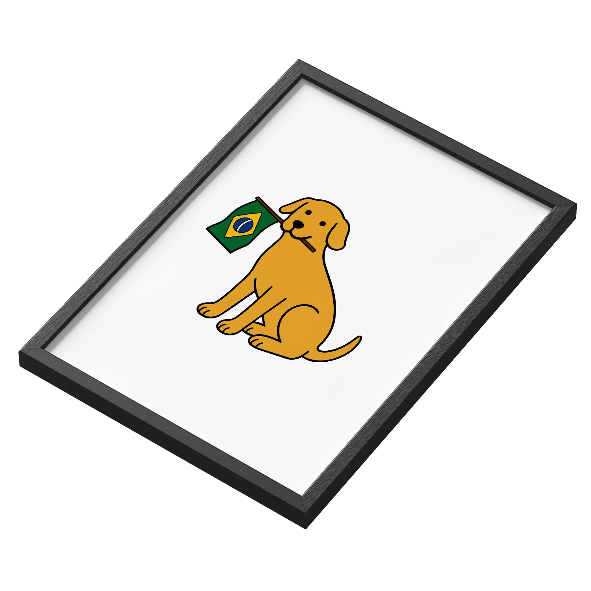 Quadro Cachorro Amarelo com Bandeira Brasil A3 MDF e Vidro - Imagem 3