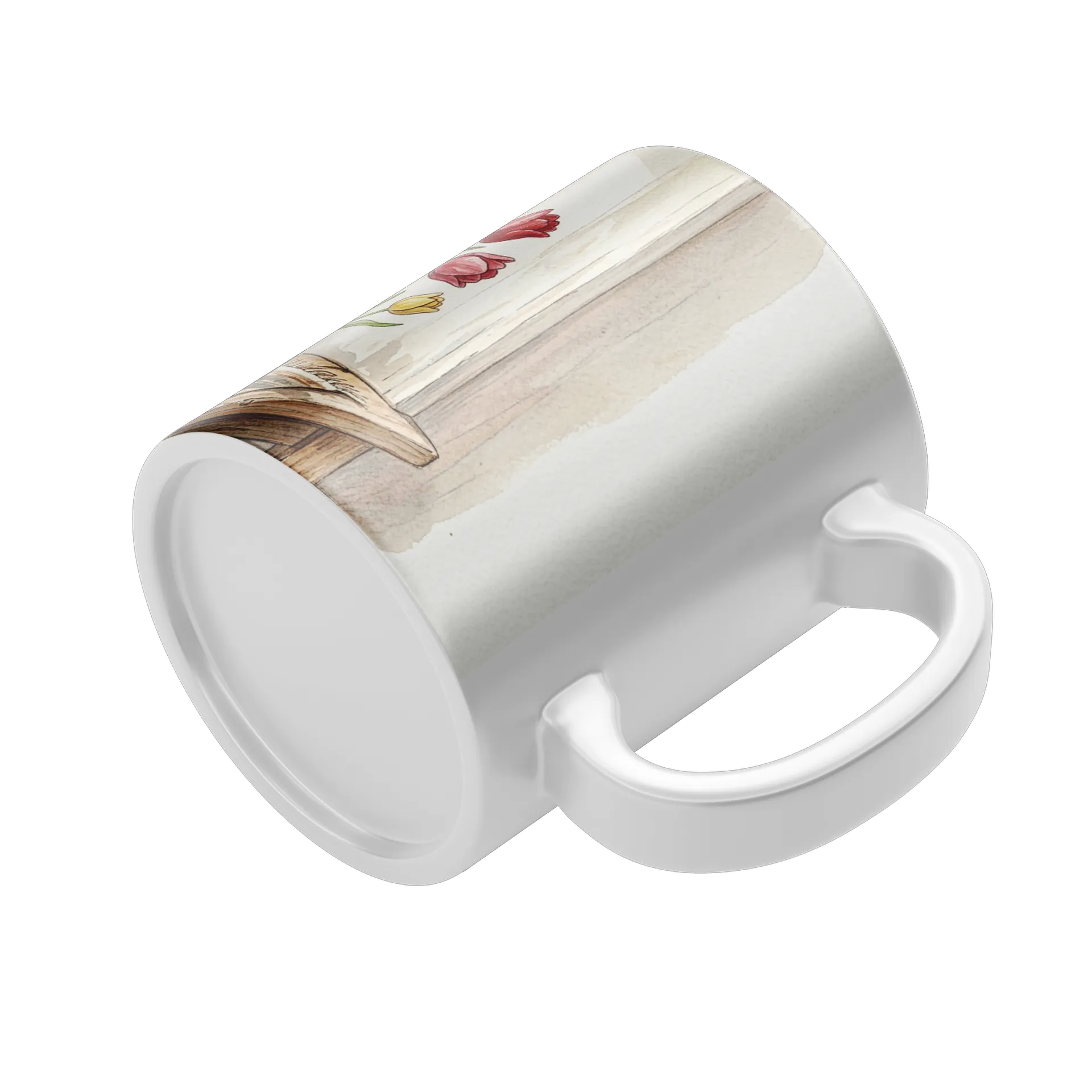 Caneca Porcelana Buquê de Tulipas em Aquarela 325ml - Imagem 4