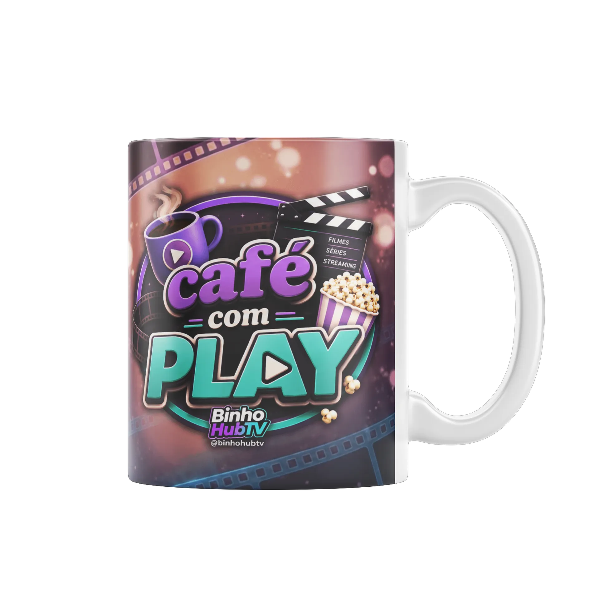 Caneca Porcelana Estampa Tipográfica Café com Play 325ml - Imagem 1