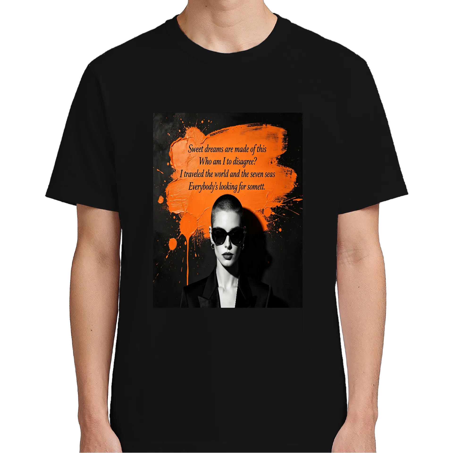 Camiseta Abstrata Retrô com Laranja e Preto 100% Algodão - Imagem 4
