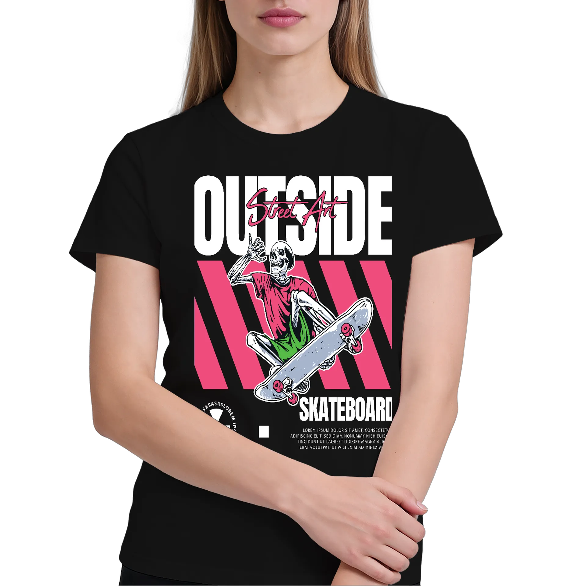 Camiseta Esqueleto Skateboard Estilo Street Art 100% Algodão - Imagem 4