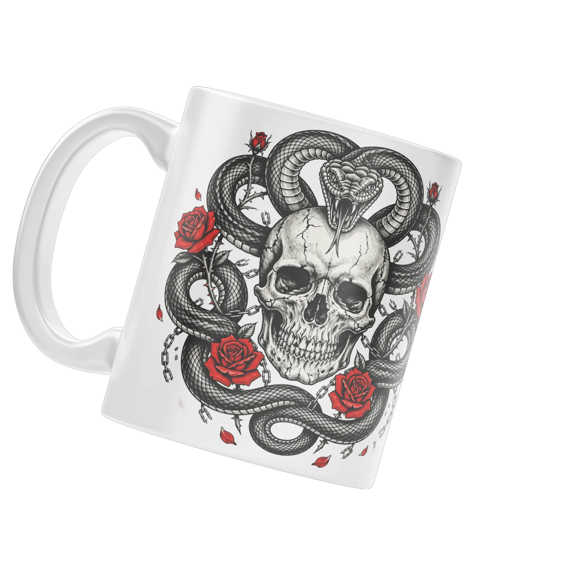 Caneca Porcelana Skull Ouroboros Rosas 325ml - Imagem 3