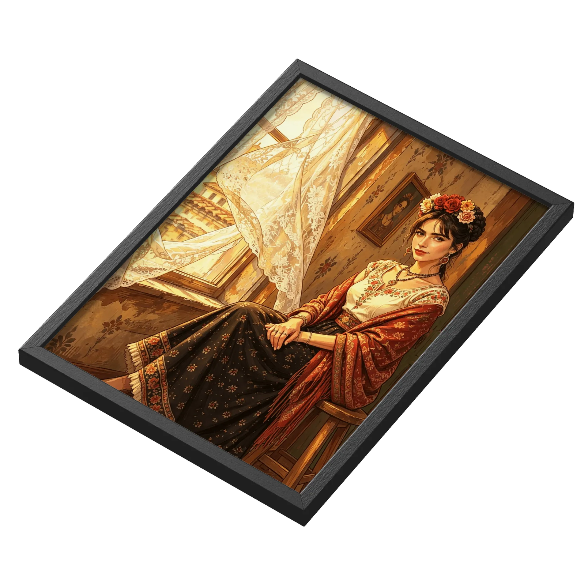 Quadro Mulher Desenho Floral Romântico A3 MDF e Vidro - Imagem 3