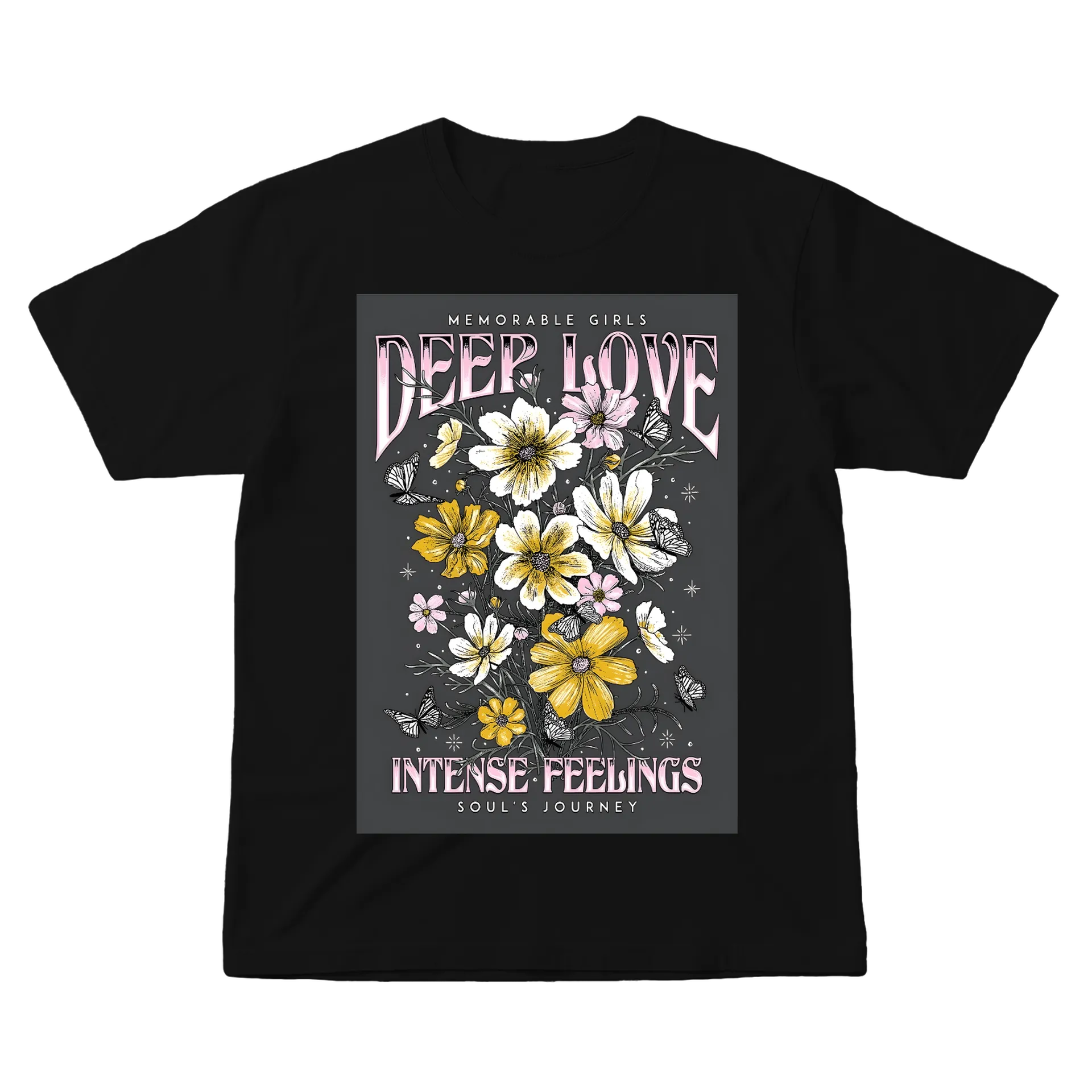 Camiseta Estampa Tipográfica Deep Love Flores 100% Algodão - Imagem 1