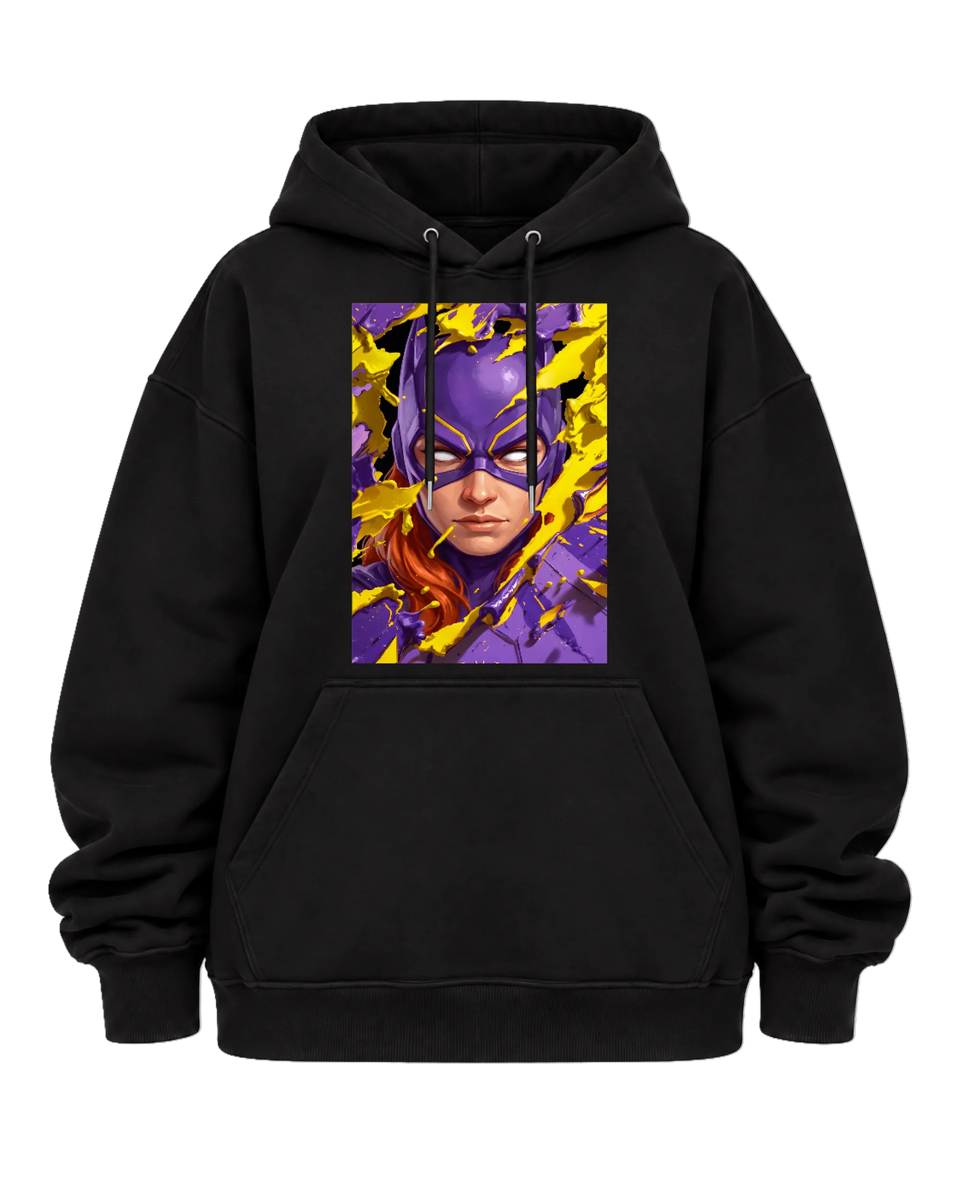 Blusa Moletom Heroína Mascarada Roxa e Amarela Canguru - Imagem 5