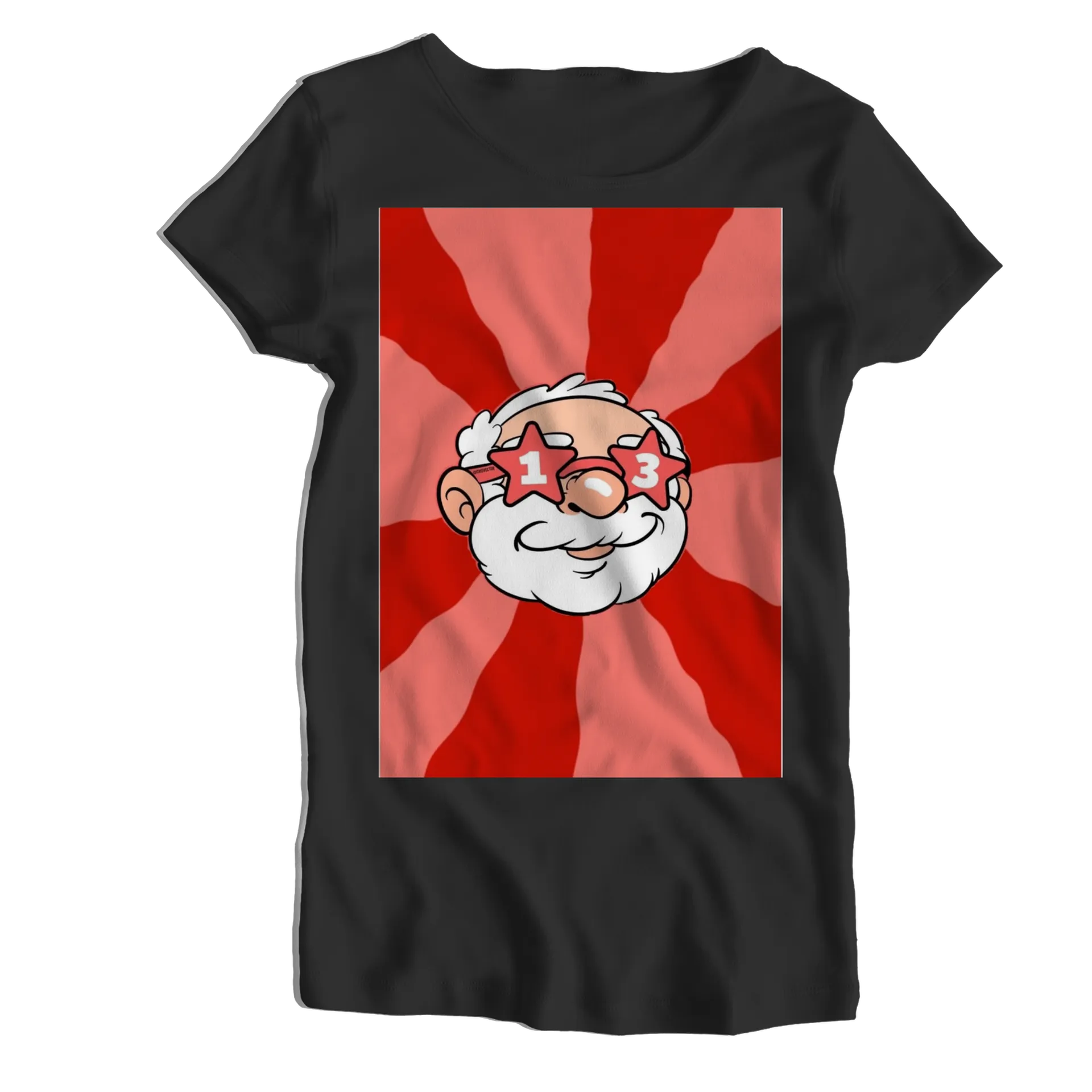Camiseta Babylook Papai Noel Cartoon Fundo Vermelho 100% - Imagem 1