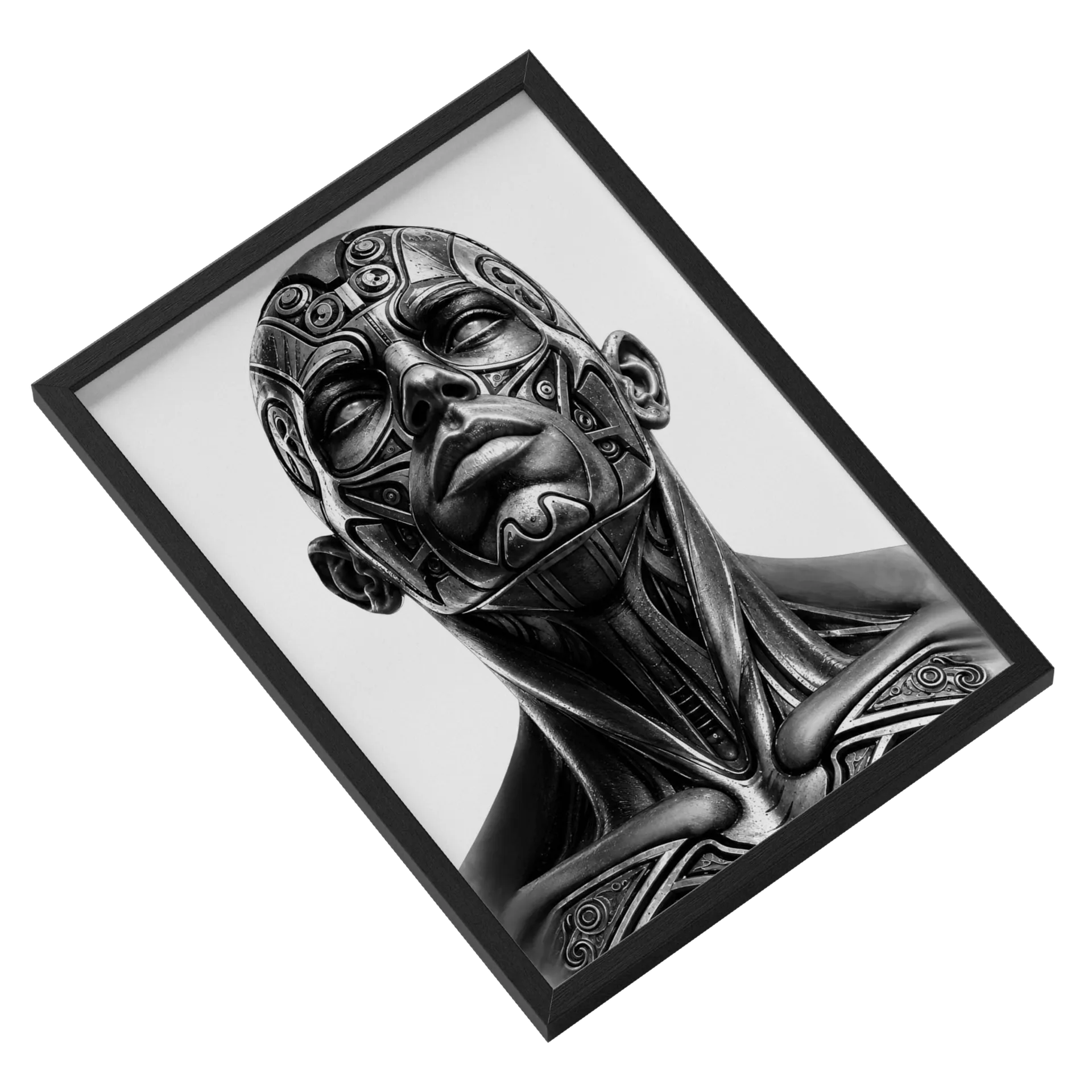 Quadro Rosto Robótico Realista Preto e Branco A3 de WG ARTE É O QUE ME MANTÉM VIVO  — imagem 2 de 3