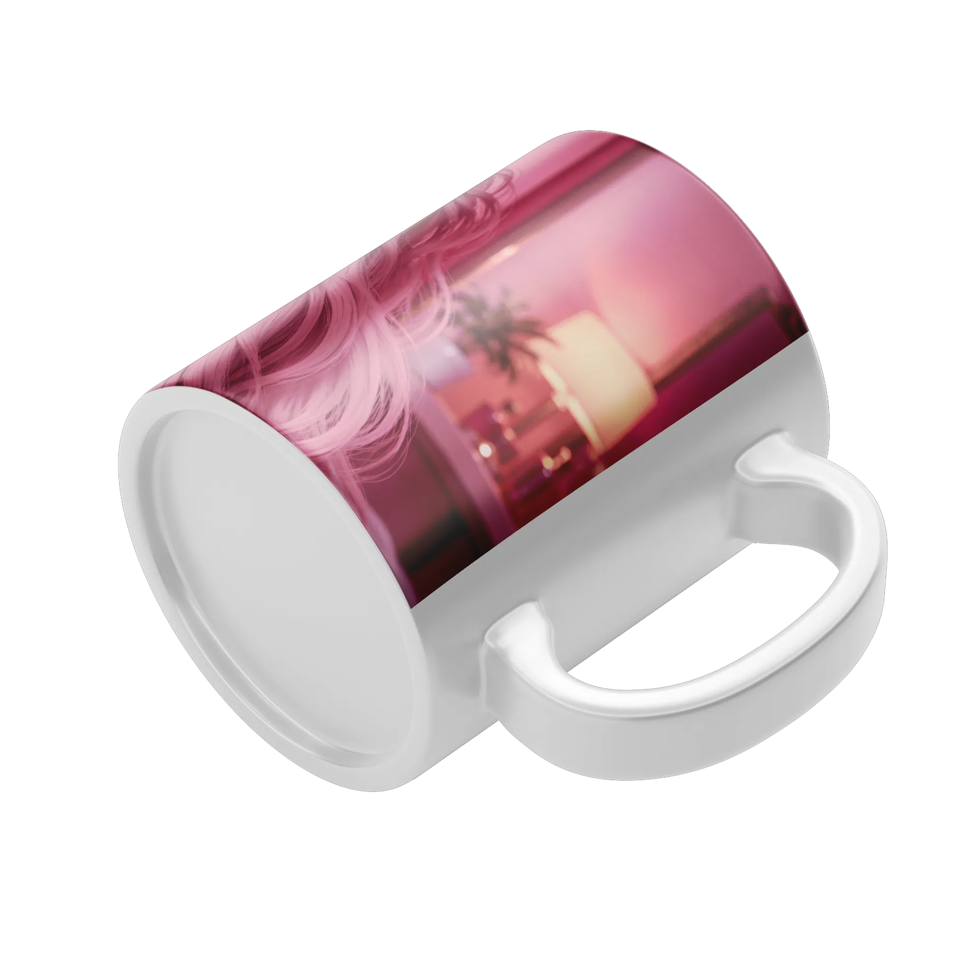 Caneca Porcelana Retrato Ilustrado Mulher de Cabelo Rosa - Imagem 4
