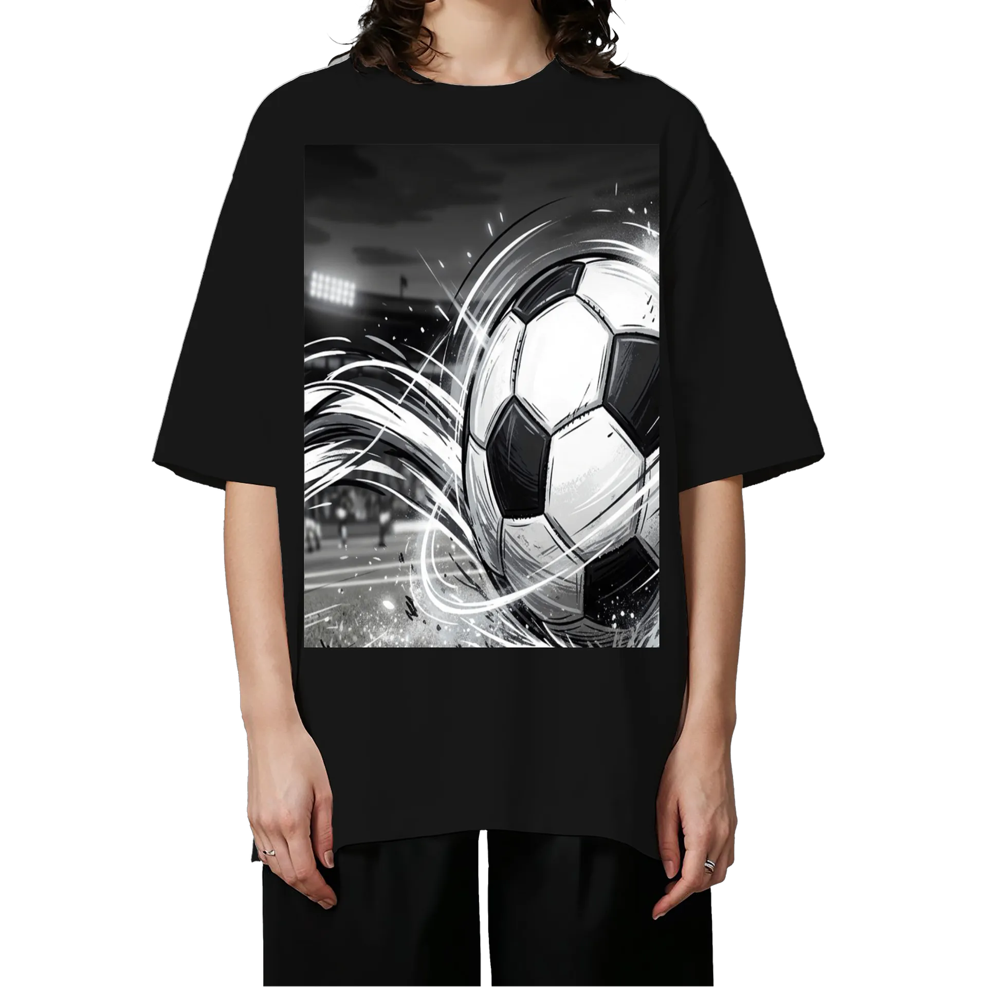 Camiseta Oversized Bola de Futebol em Arte Monocromática - Imagem 4