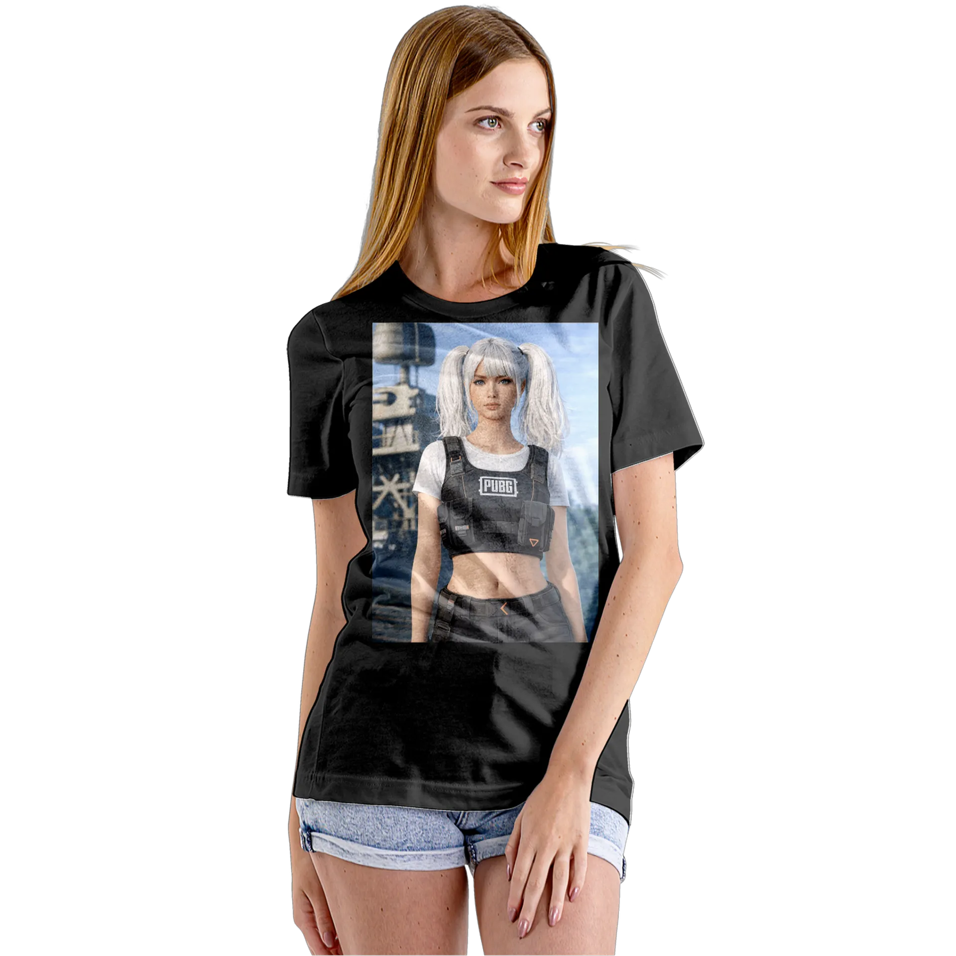 Camiseta Babylook Personagem PUBG Cabelo Branco 100% Algodão - Imagem 5