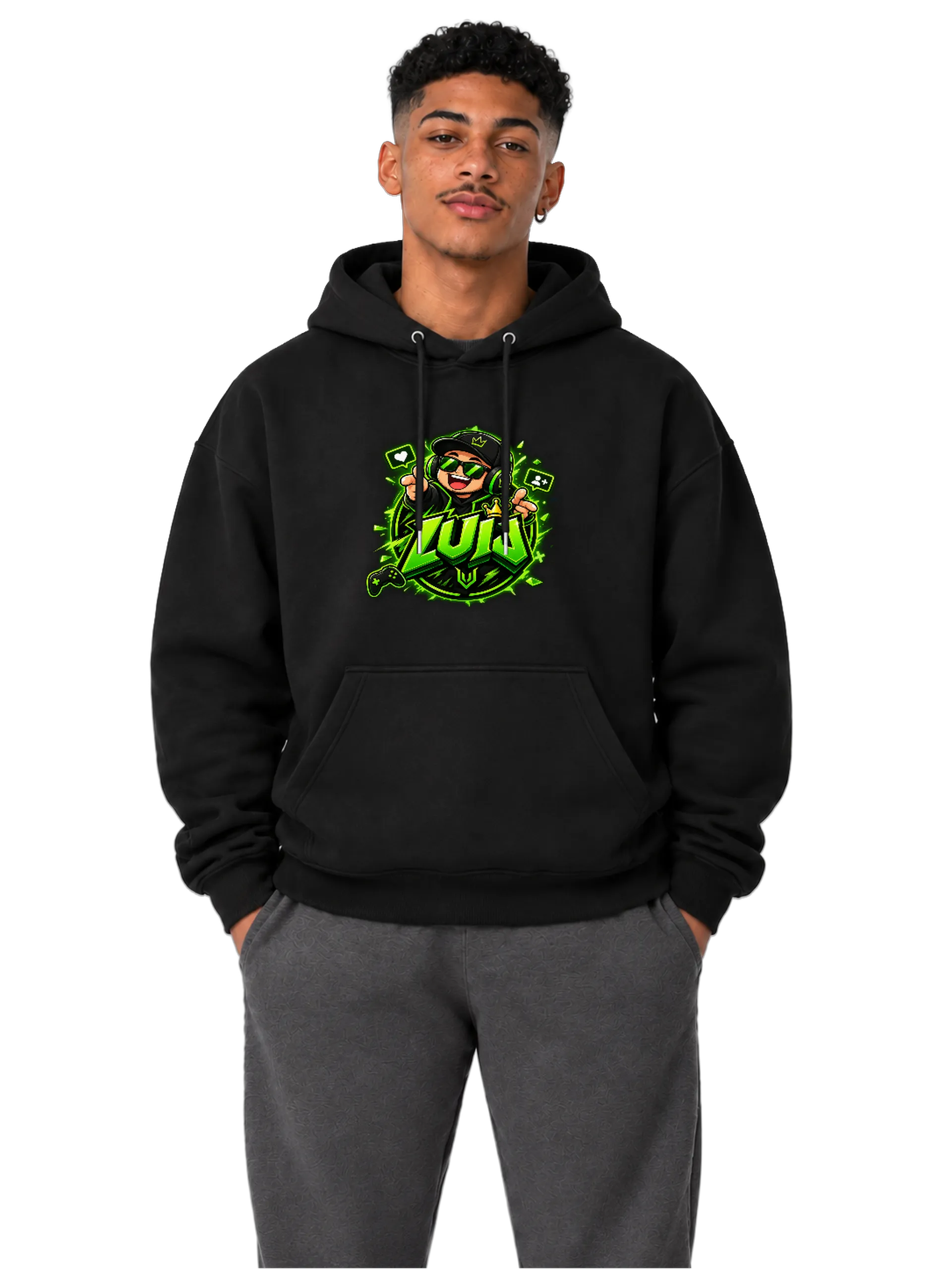 Blusa Moletom Canguru Zuu Gamer Tipográfica Verde e Preta de Lucas — imagem 3 de 6