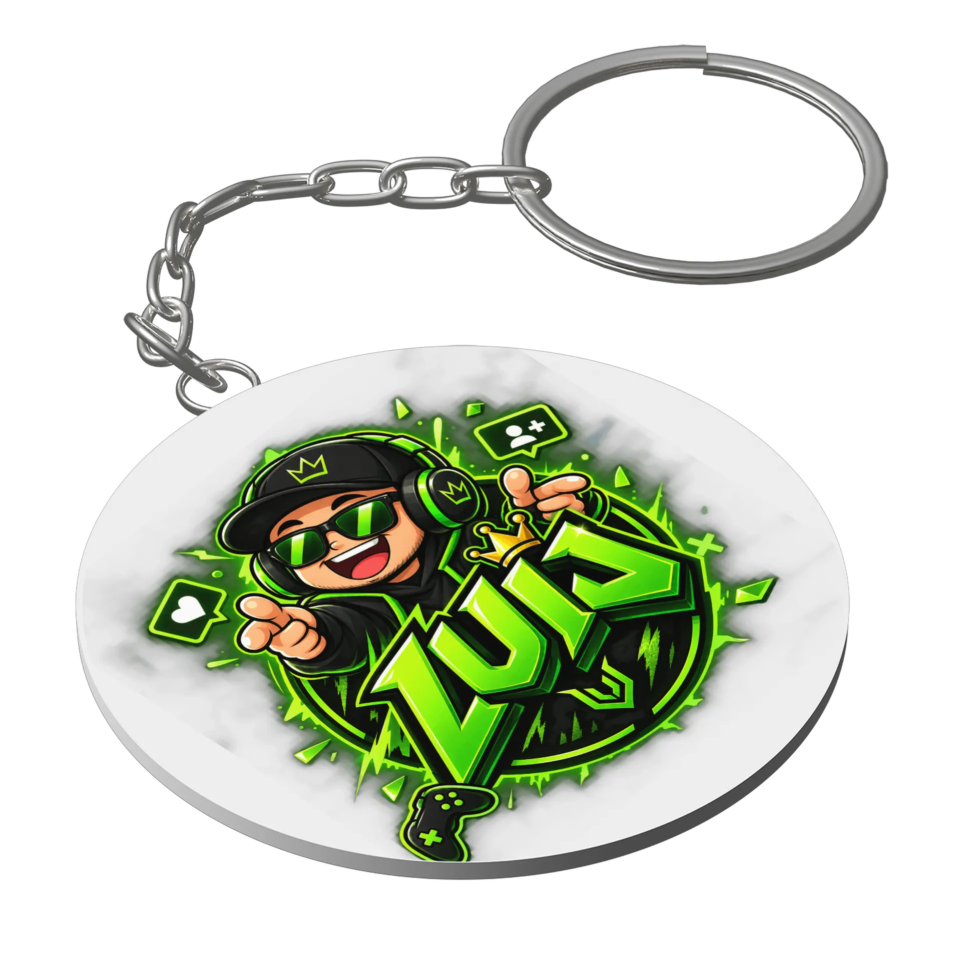 Chaveiro Streamer de Boné e Headset Estilo Cartoon MDF - Imagem 1