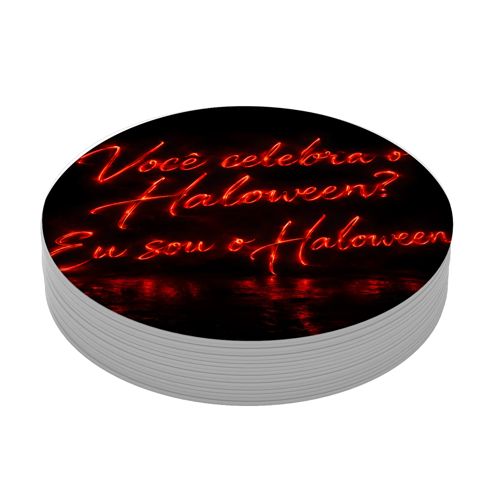 Porta-copo Halloween Tipografia Neon Vermelha MDF - Imagem 3