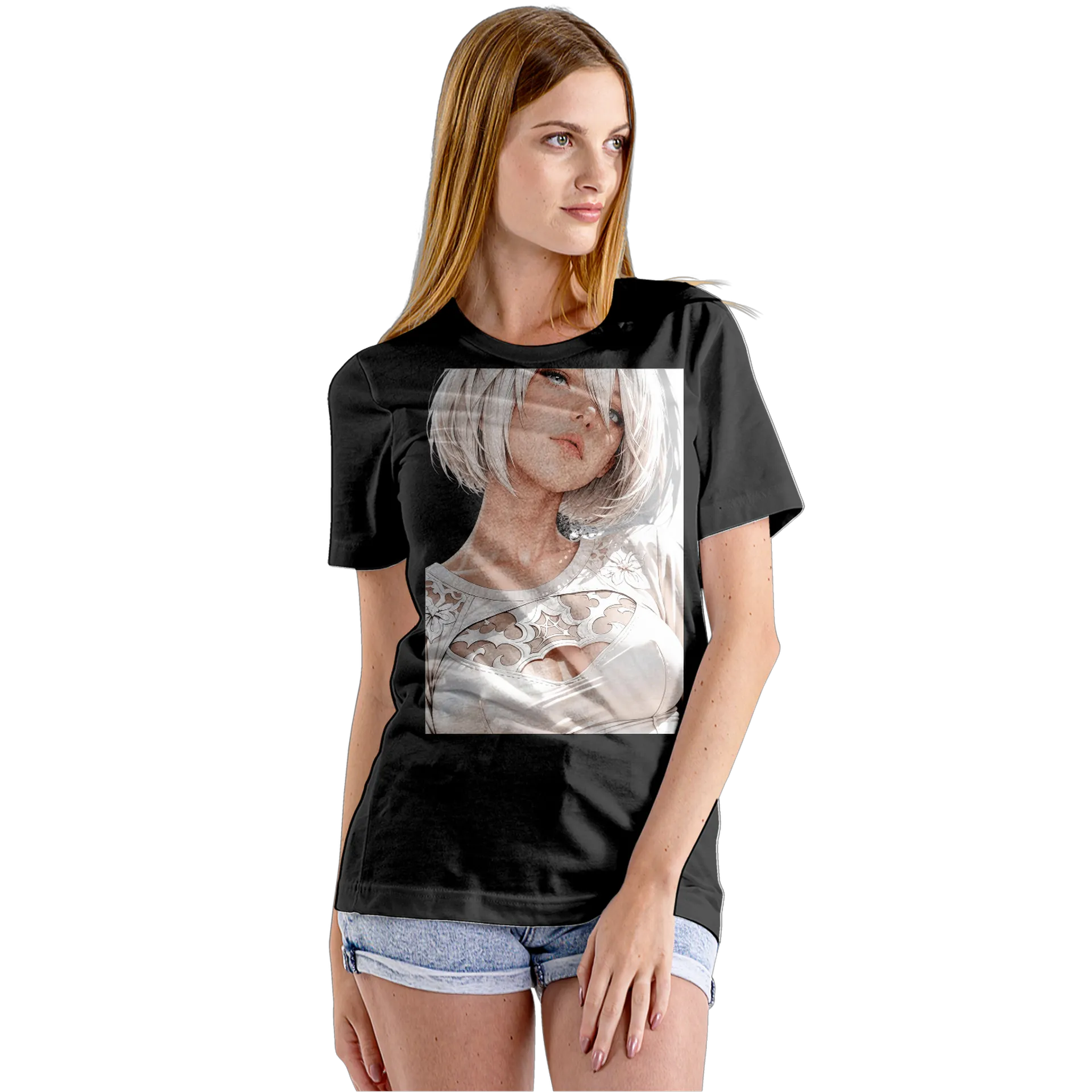 Camiseta Babylook Retrato Anime Cabelo Branco 100% Algodão - Imagem 5