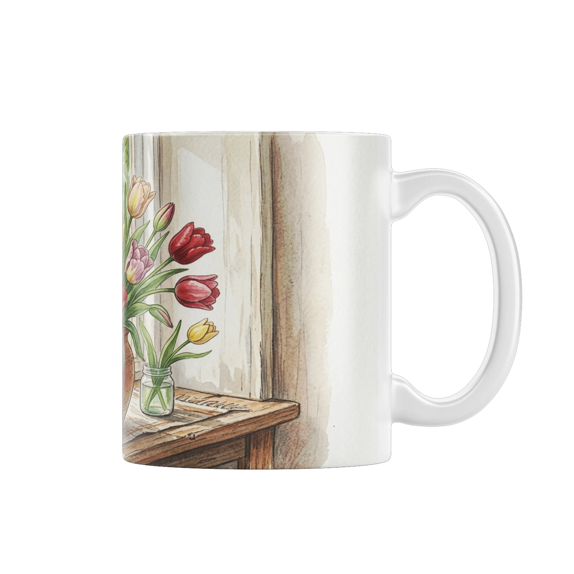 Caneca Porcelana Buquê de Tulipas em Aquarela 325ml - Imagem 2