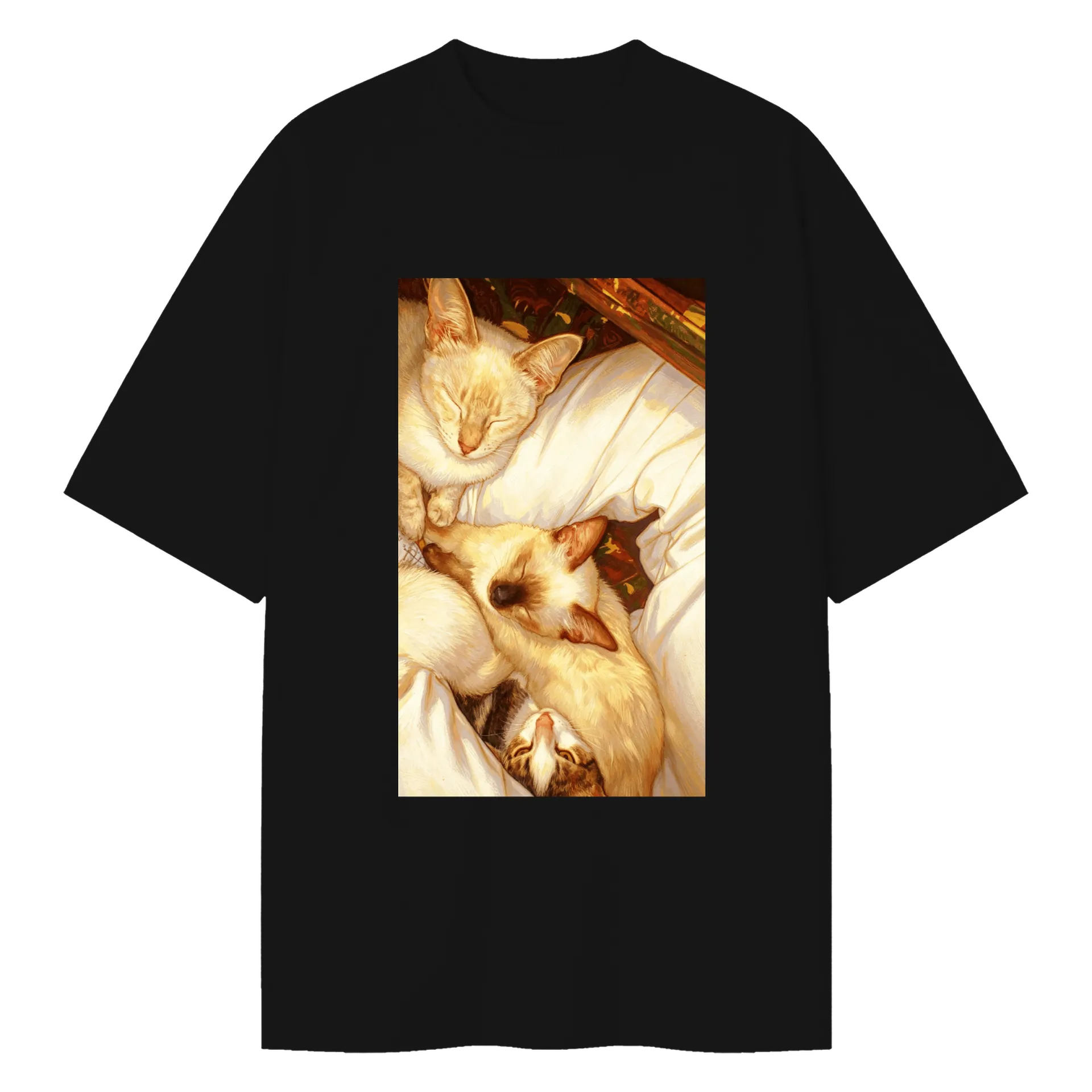 Camiseta Oversized Estampa Gato Astronauta Preto 100% - Imagem 1