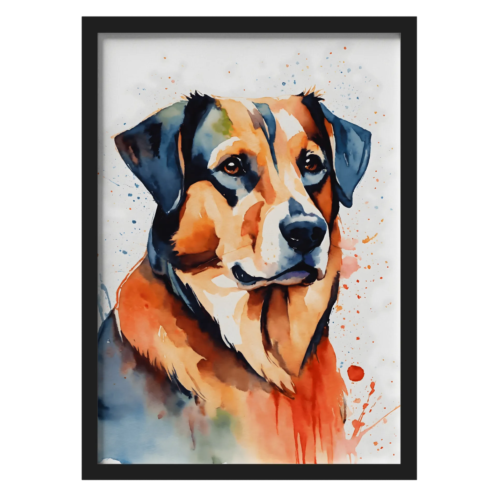 Quadro Cão em Aquarela com Manchas Coloridas A3 - Imagem 1