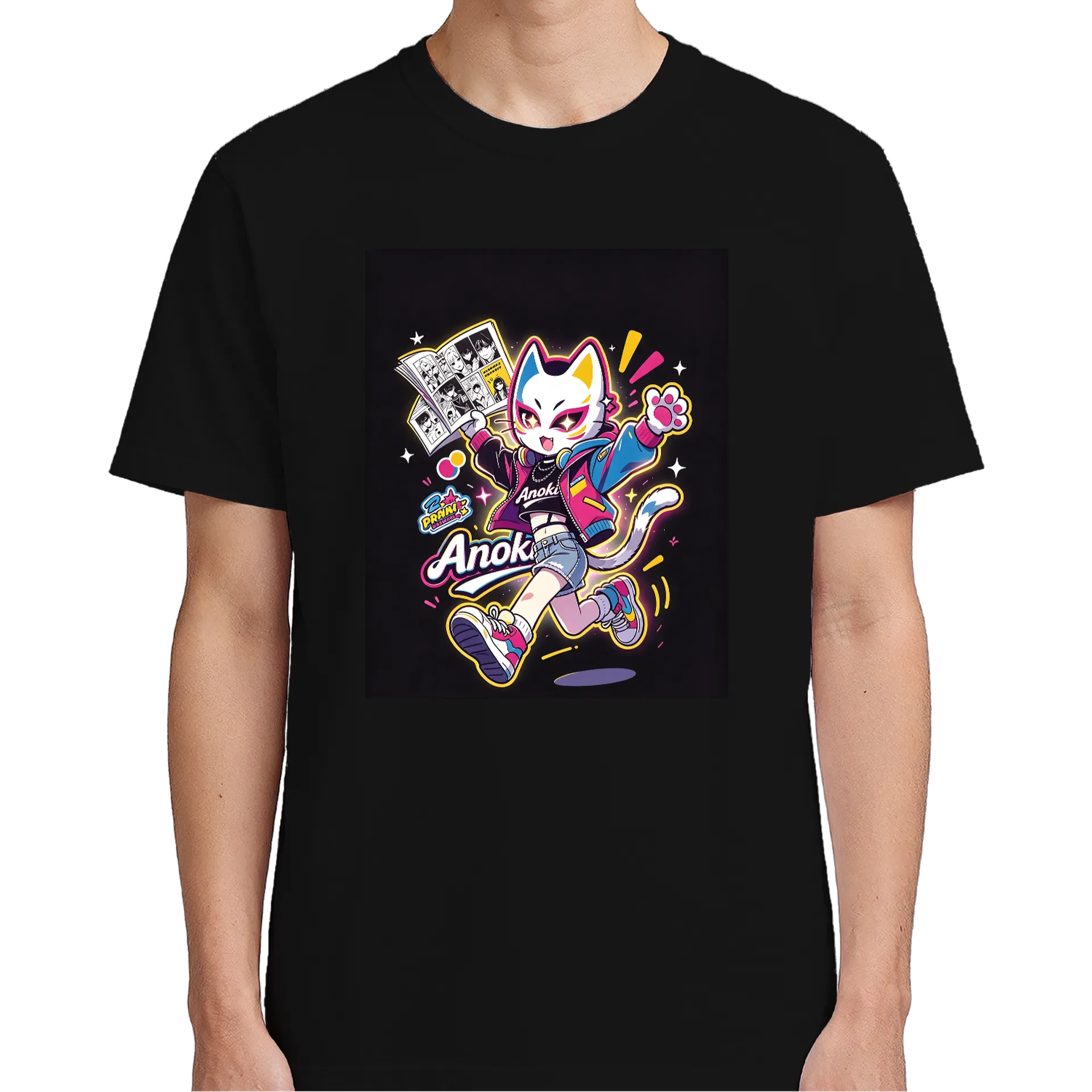 Camiseta Gata de Máscara Estilo Anime Colorido 100% Algodão de anoki — imagem 4 de 6
