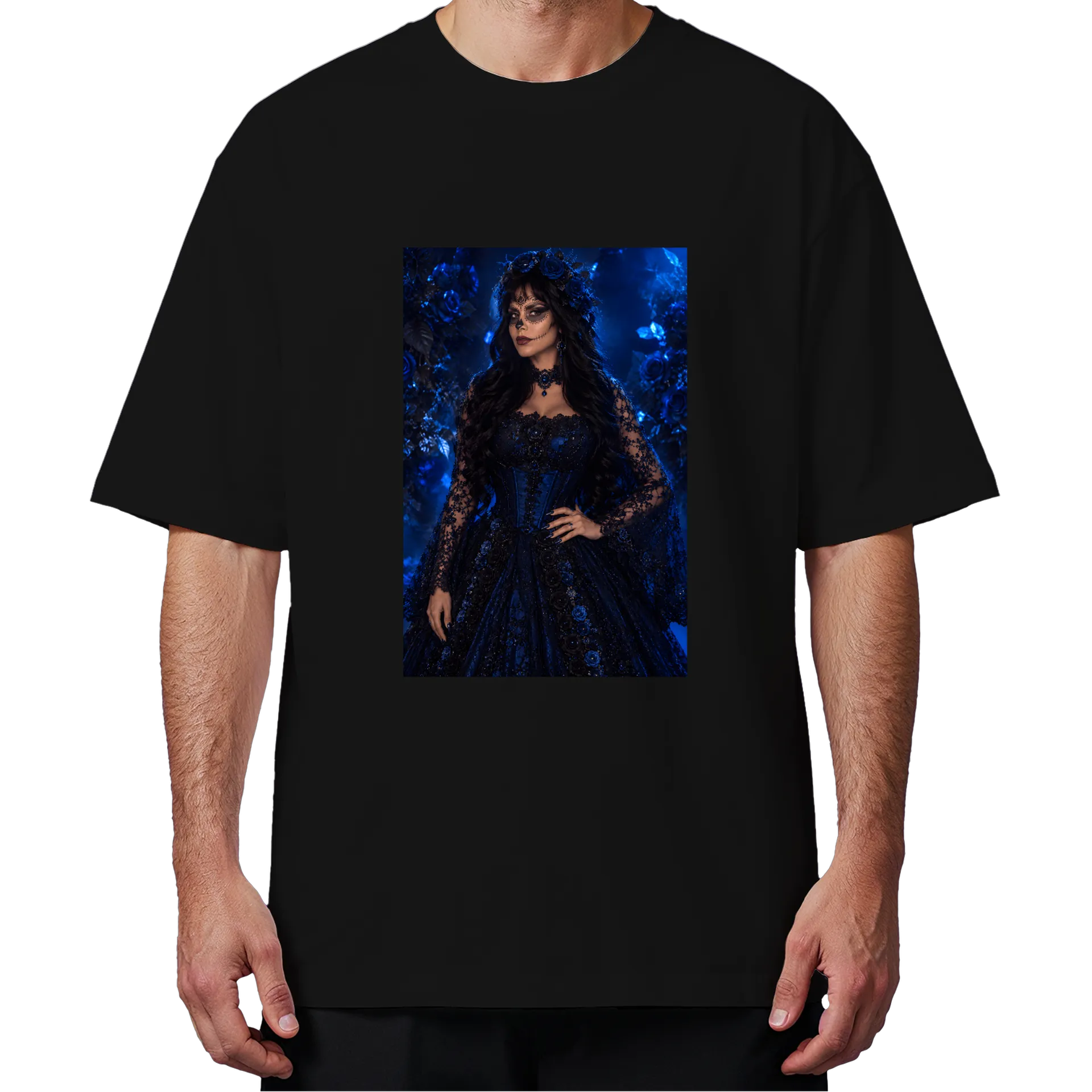 Camiseta Oversized Mulher com Maquiagem Artística e Rosas - Imagem 4