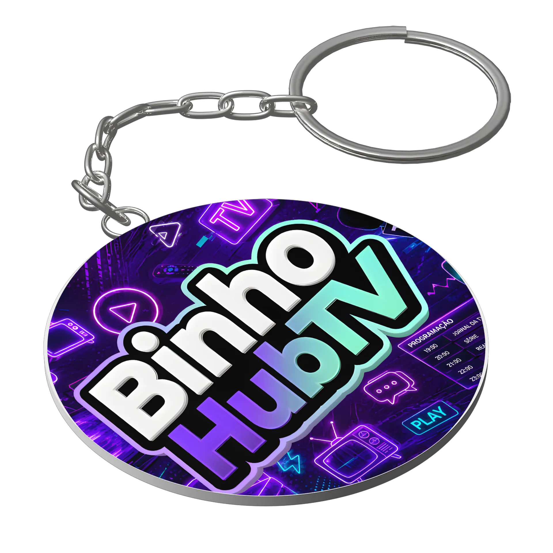 Chaveiro MDF Logotipo Binho HubTV Neon Roxo e Ciano de Binho — imagem 1 de 3