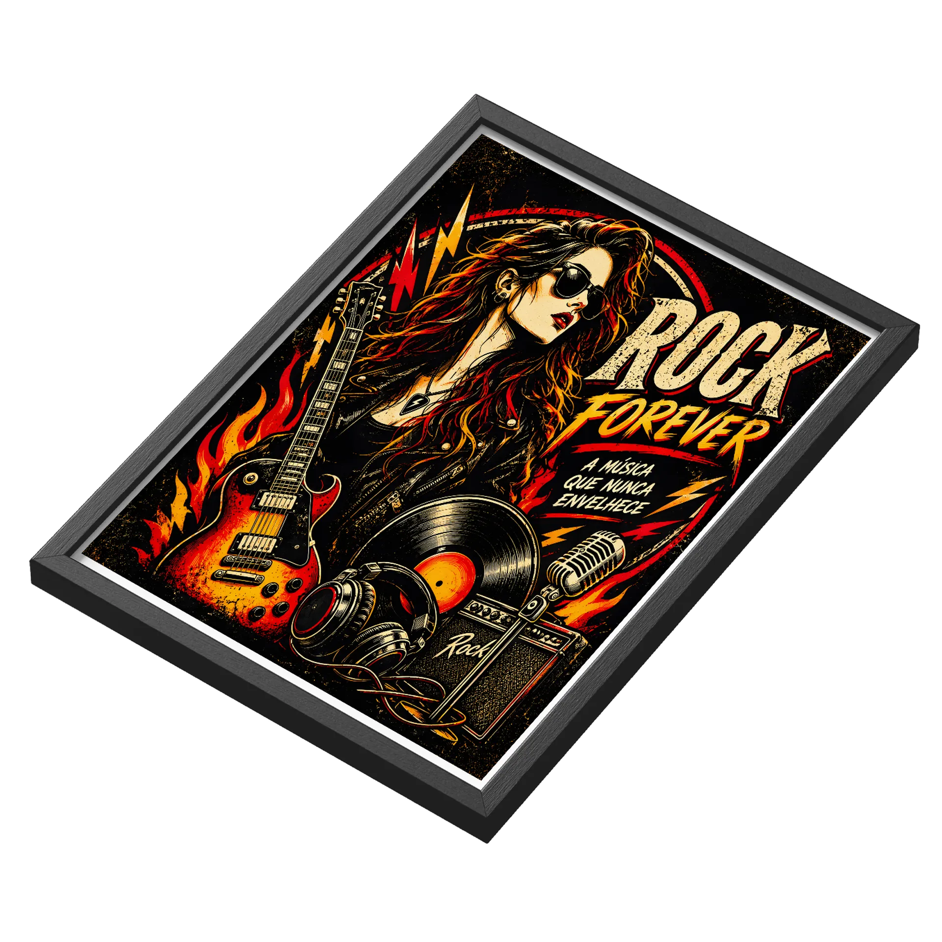 Quadro Rock Forever Estilo Vintage Vermelho e Amarelo A3 - Imagem 3
