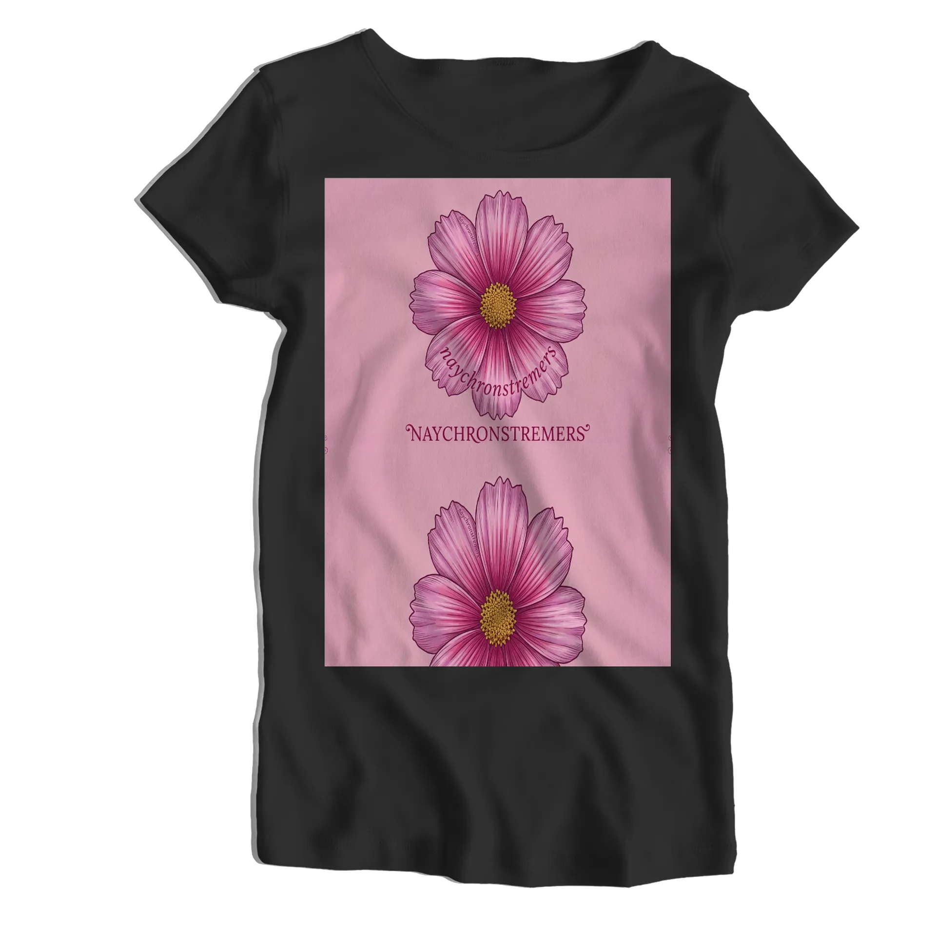 Camiseta Babylook Flor Rosa Naychronstreamers 100% Algodão - Imagem 1