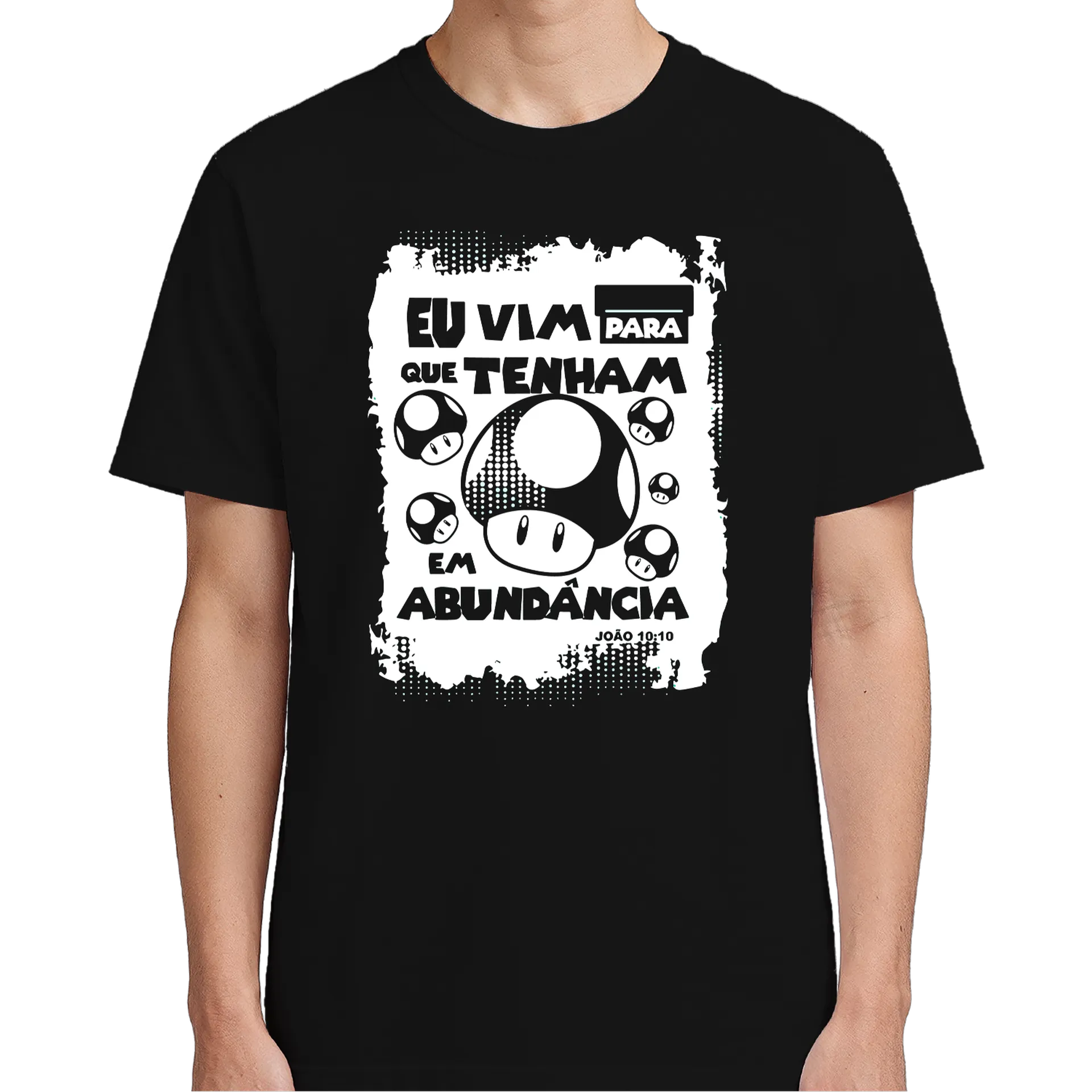 Camiseta Estampa Cogumelo Preto e Branco 100% Algodão - Imagem 5