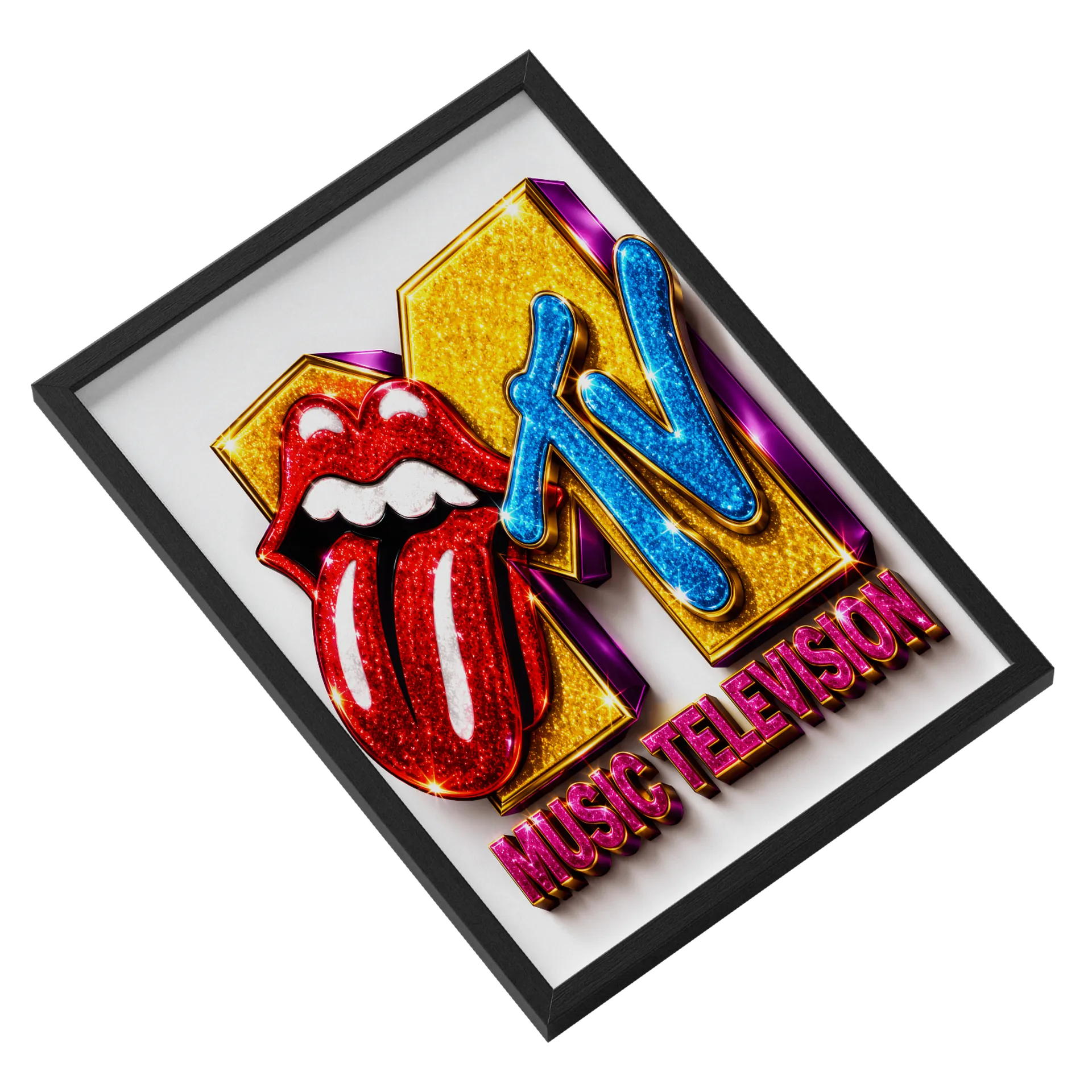 Quadro Rolling Stones Glitz Letras Neon A3 vidro MDF - Imagem 2