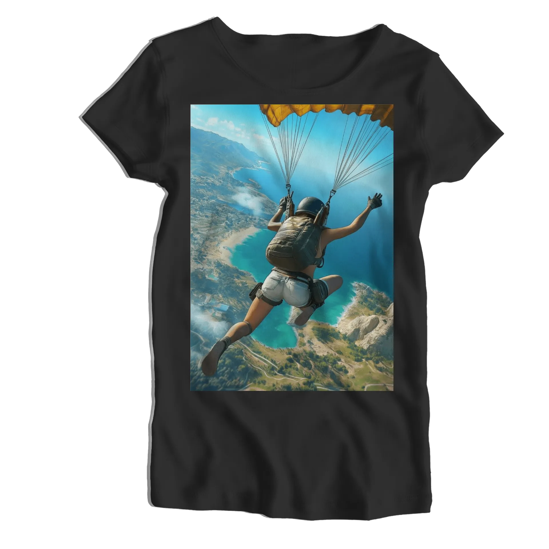 Camiseta Babylook Paraquedista sobre Paisagem Costeira - Imagem 1