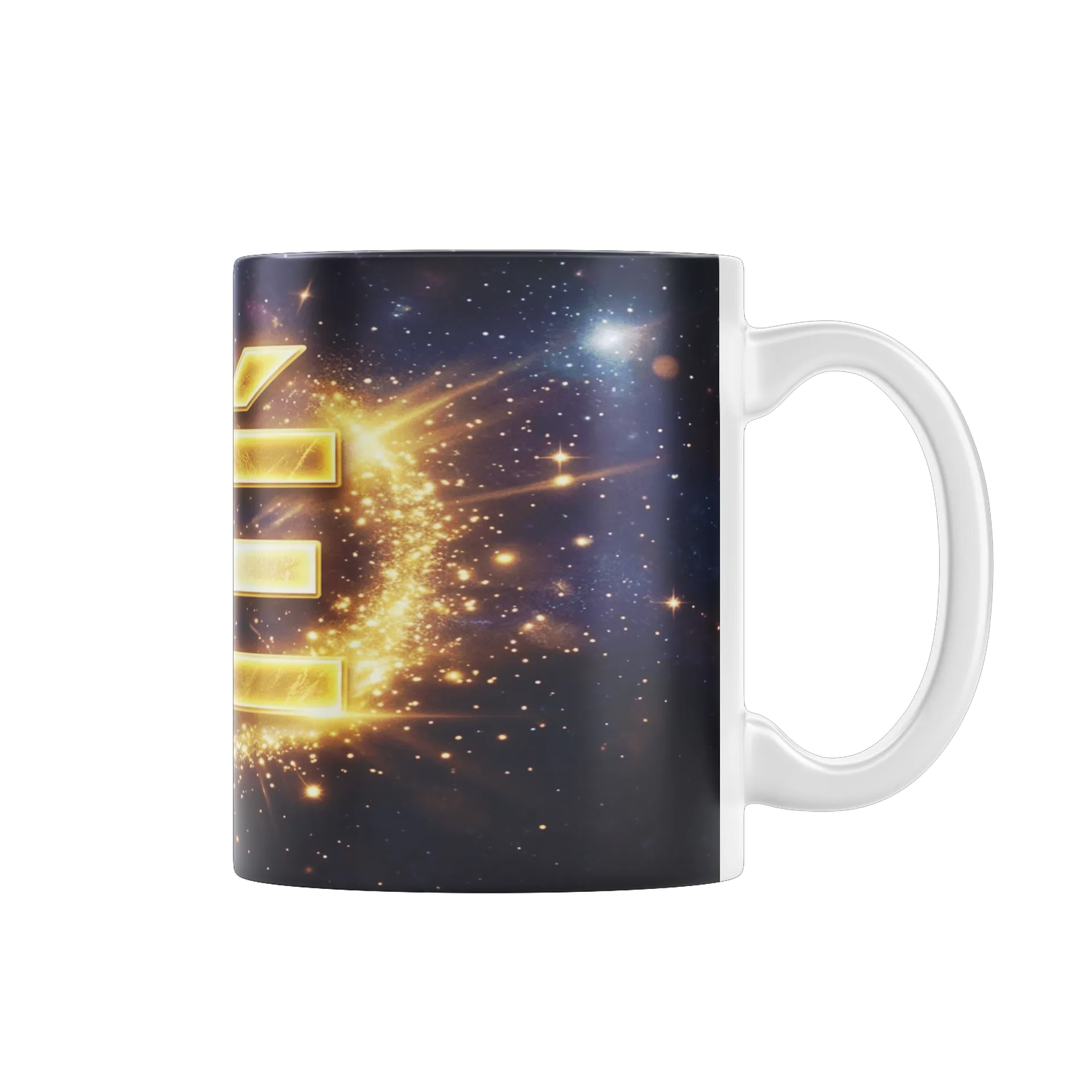 Caneca Estampa Tipográfica FE Dourado Universo Estrelado - Imagem 1