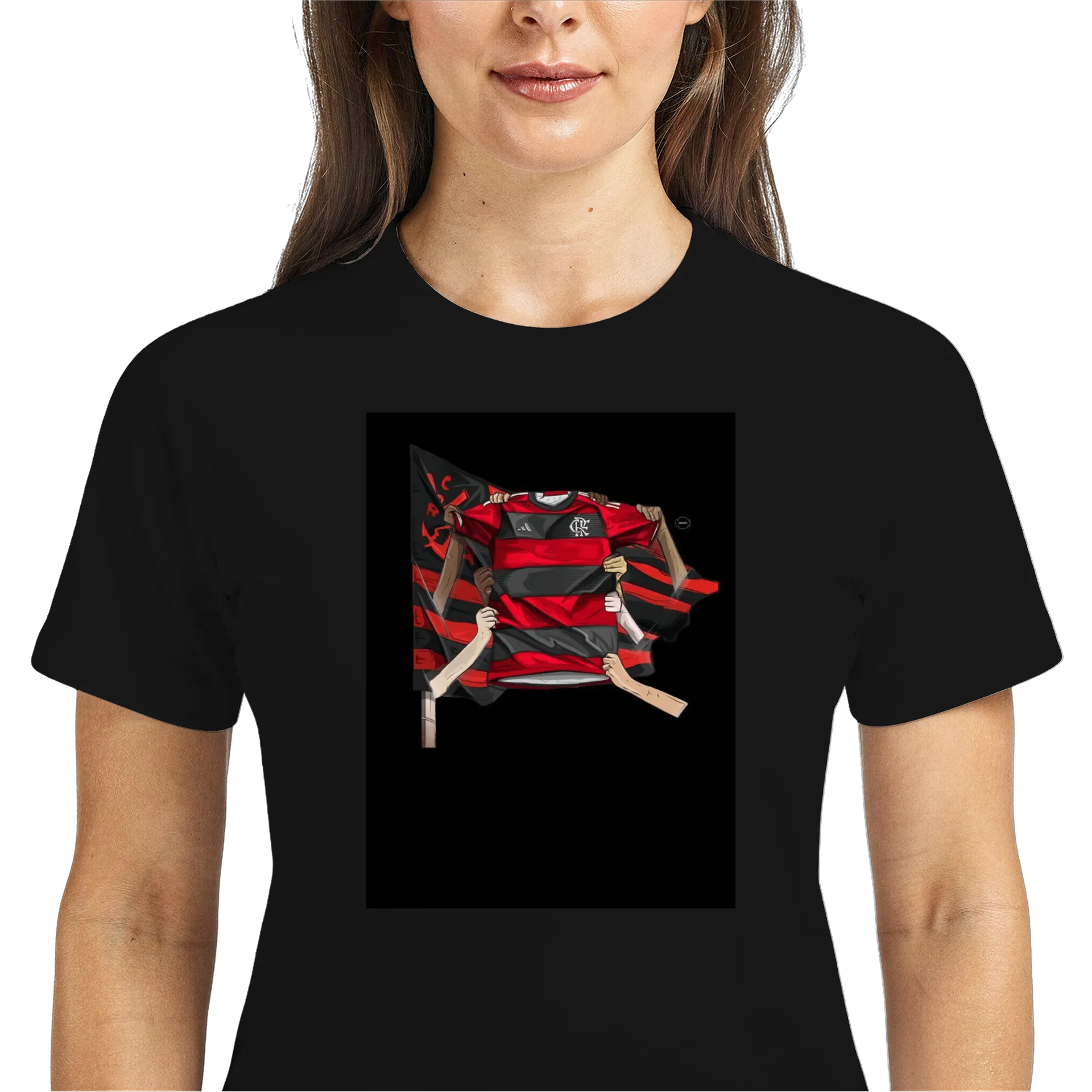 Camiseta Dry Fit Club Flamengo Estampa Vermelha Preta 100% - Imagem 2