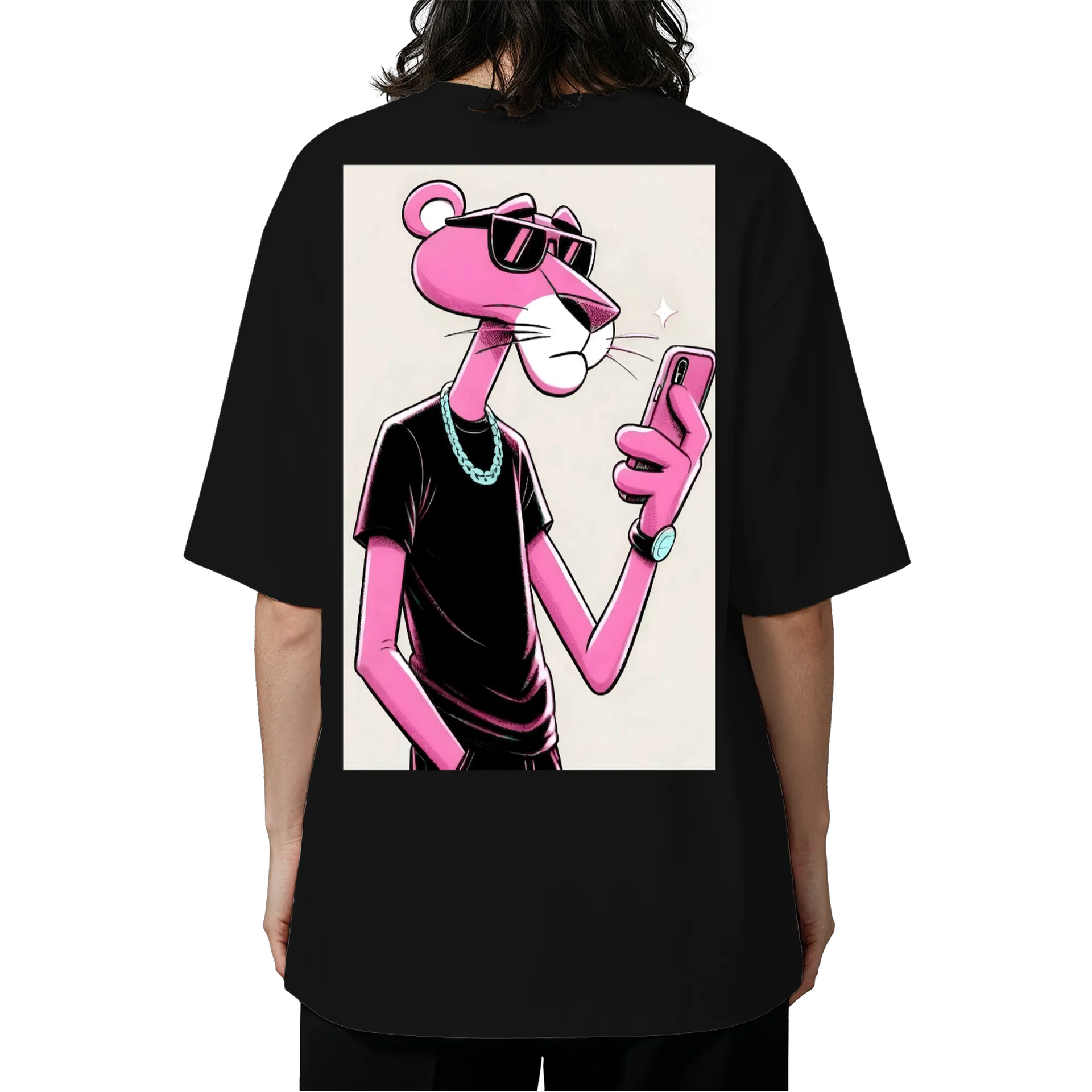 Camiseta Oversized Pantera Rosa Estampa Cartoon 100% Algodão - Imagem 5