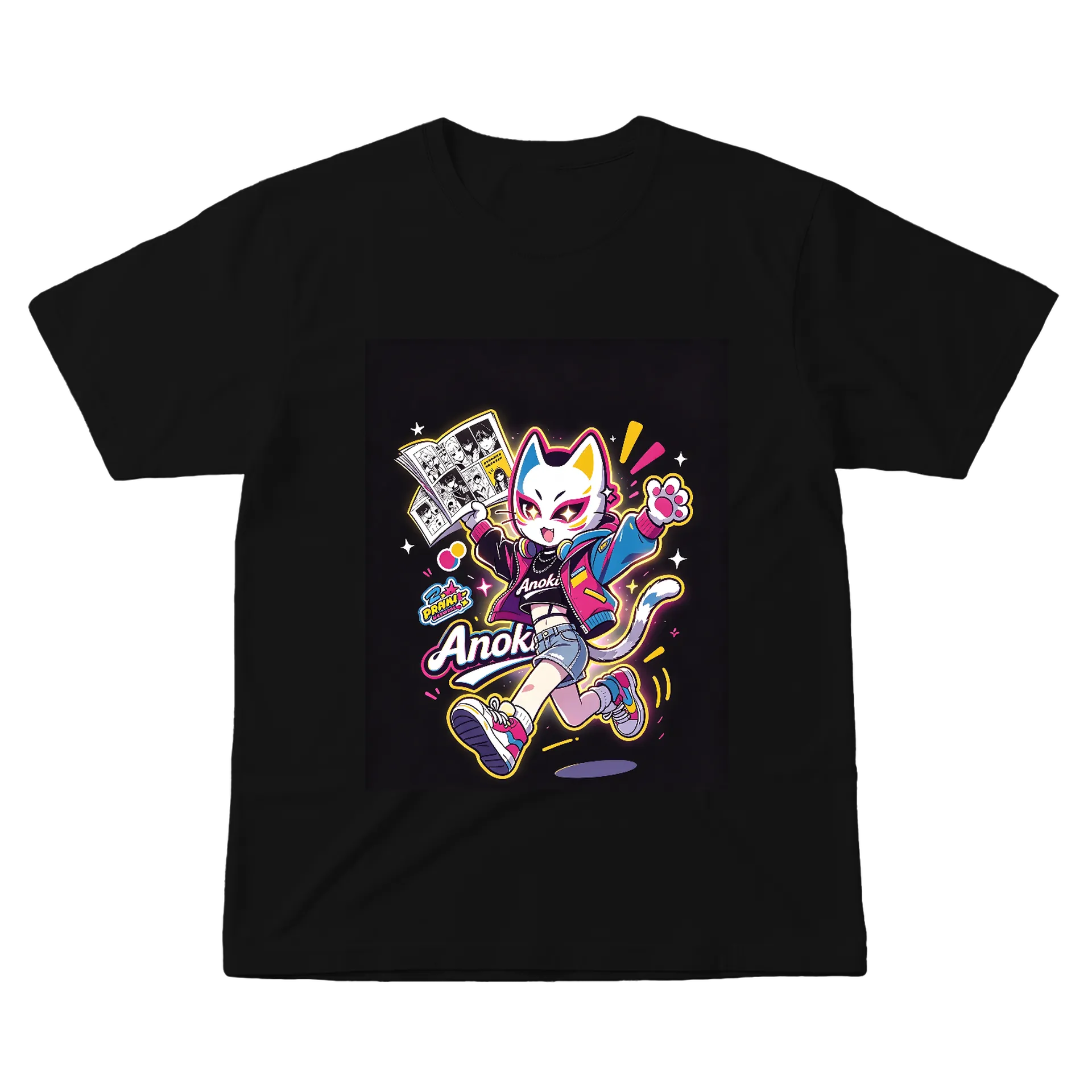 Camiseta Gata de Máscara Estilo Anime Colorido 100% Algodão de anoki — imagem 1 de 6
