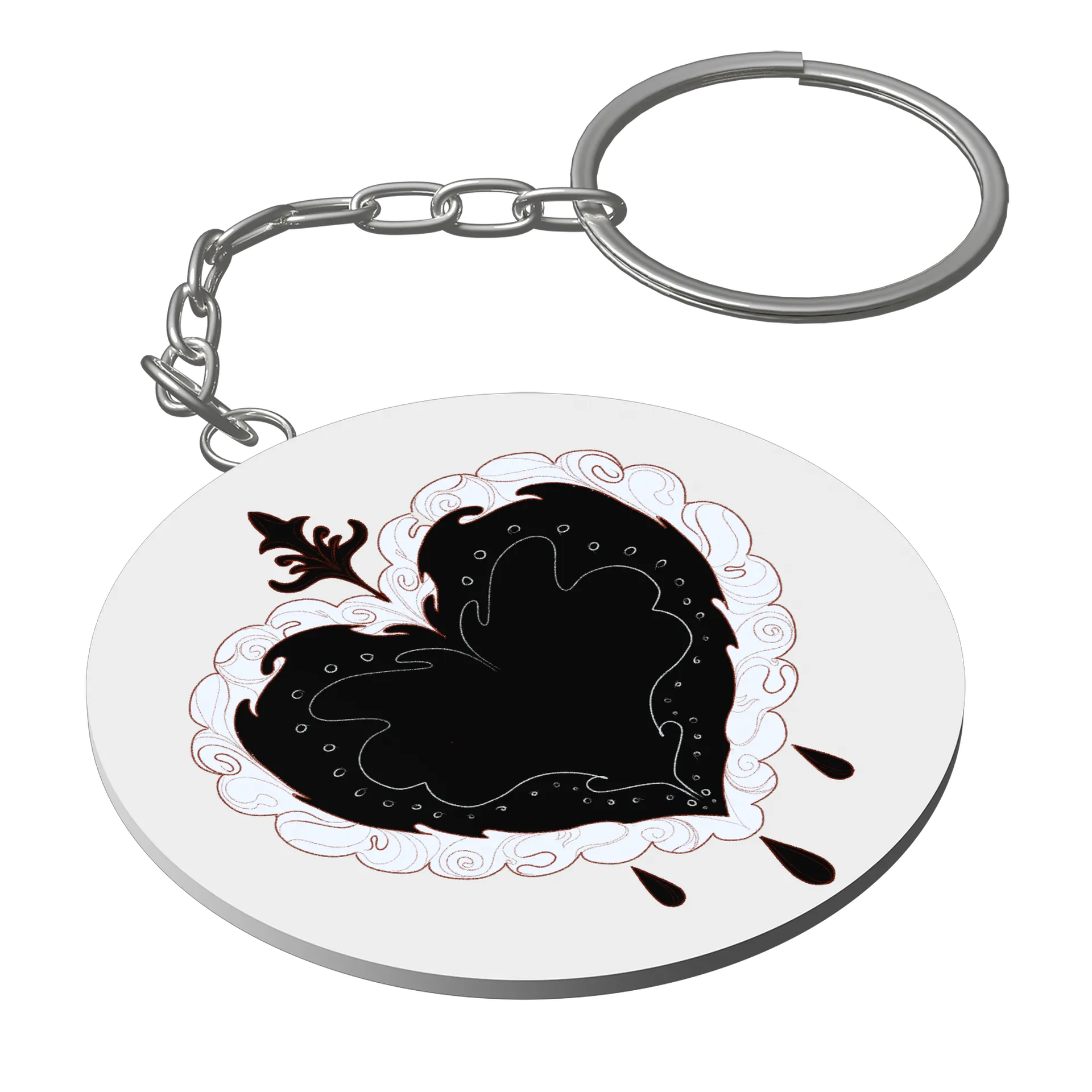 Chaveiro MDF Coração Ornamental Preto e Branco - Imagem 1