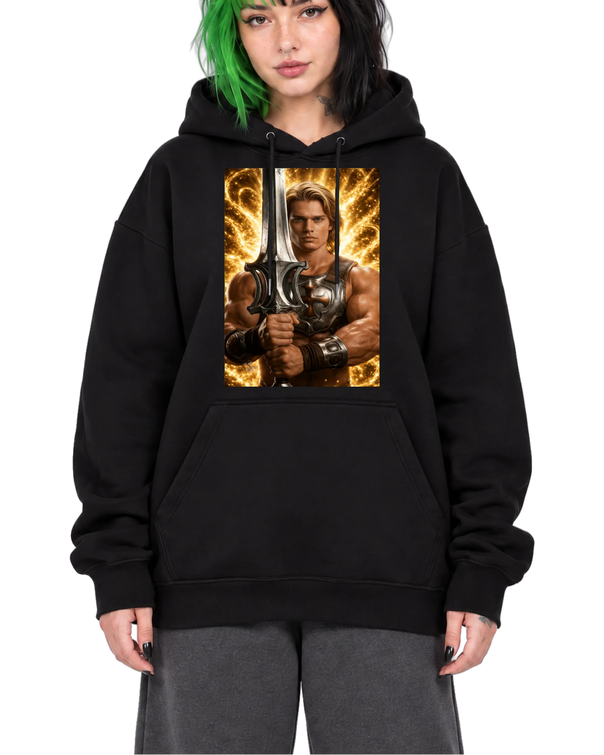 Blusa Moletom Canguru Guerreiro com Espada Realista Dourado - Imagem 1